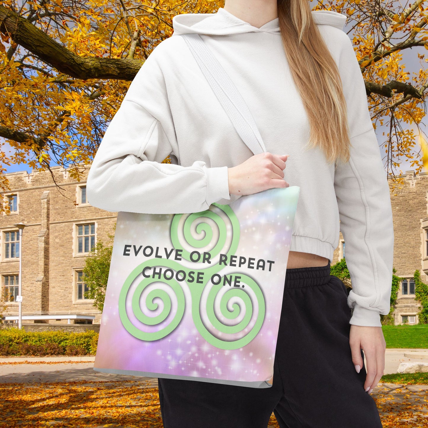 Evolve or Repeat Tote Bag โ 3 sizes | Softly Spiritual. Boldly Intentional