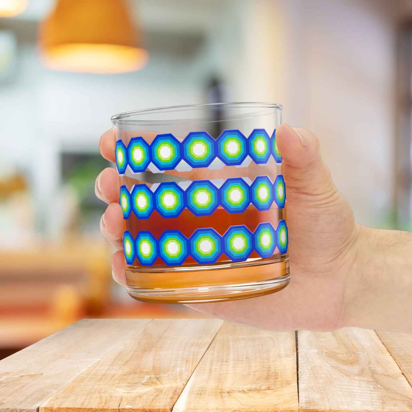 Vibrant Modern Retro Rocks Glass – 10oz