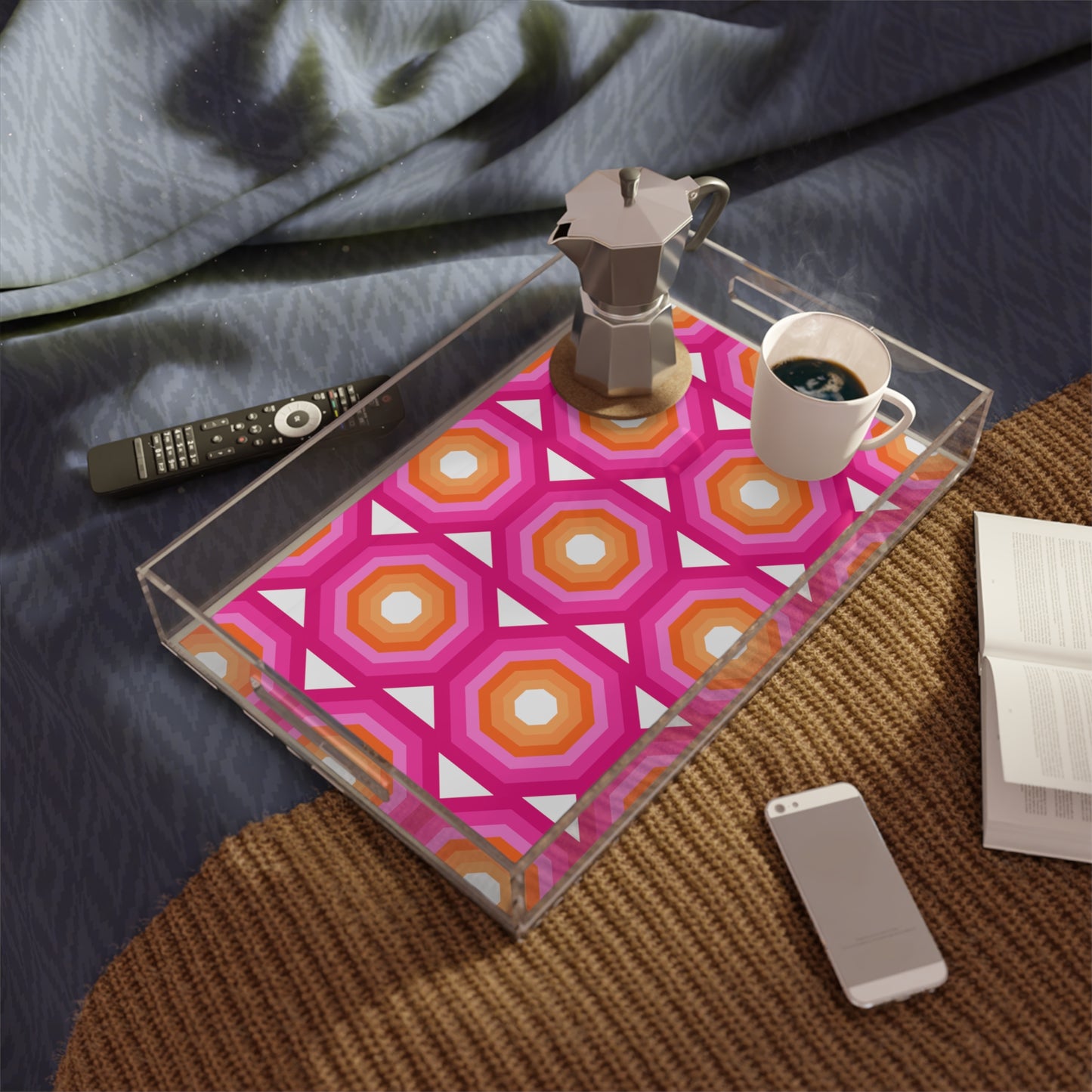 Modern Acrylic Tray with Bold Geometric Artwork