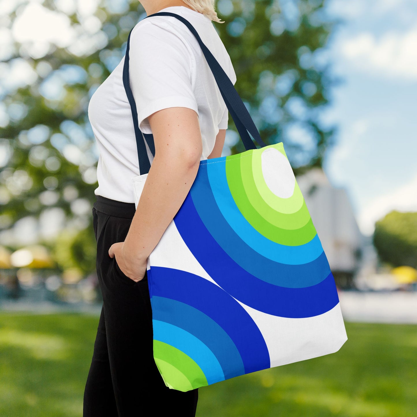 Geometric Art Tote Bag – 3 sizes | Bold lines. Vivid color. Retro with a modern twist.