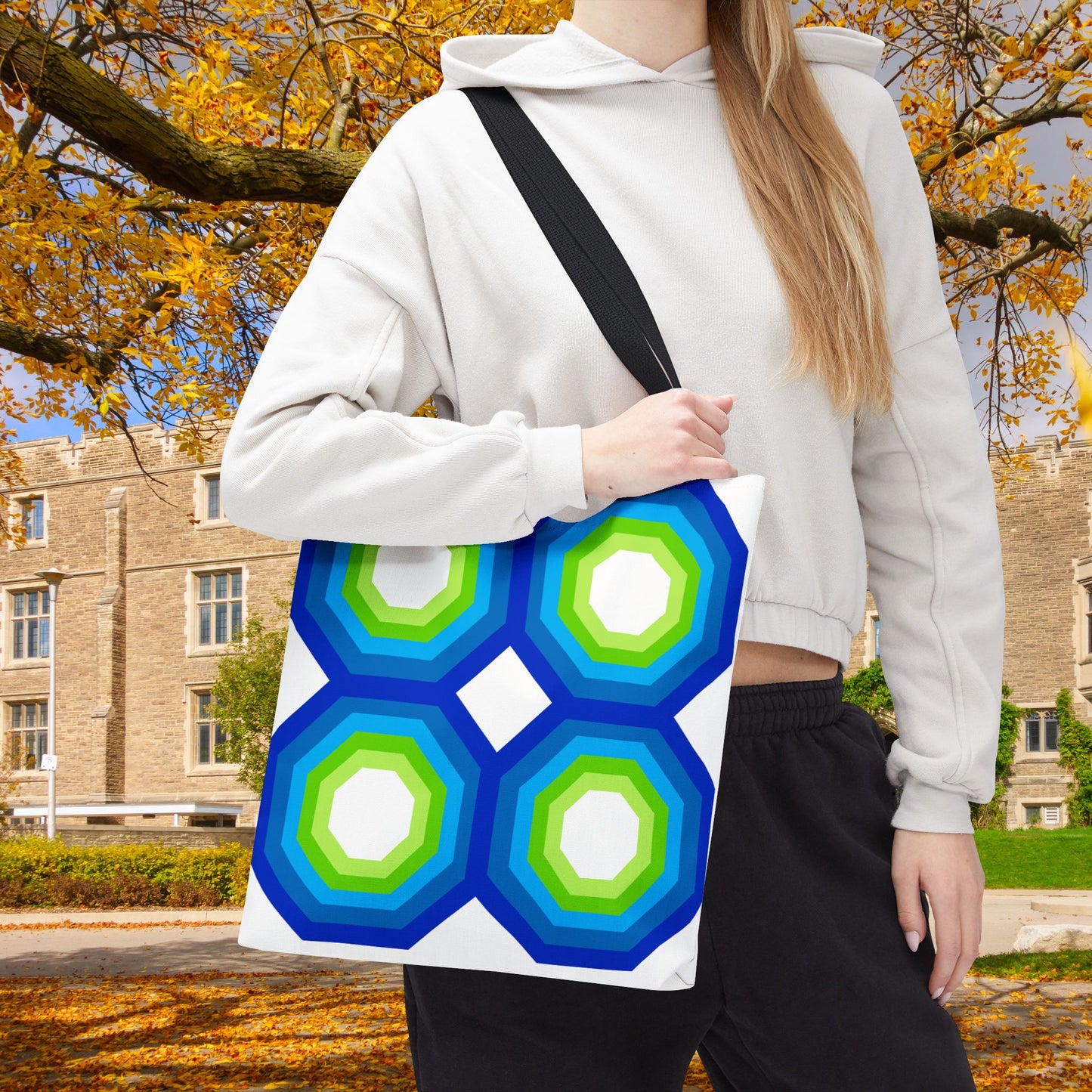 Geometric Art XIV Tote Bag – 3 sizes | Bold lines. Vivid color. Retro with a modern twist.
