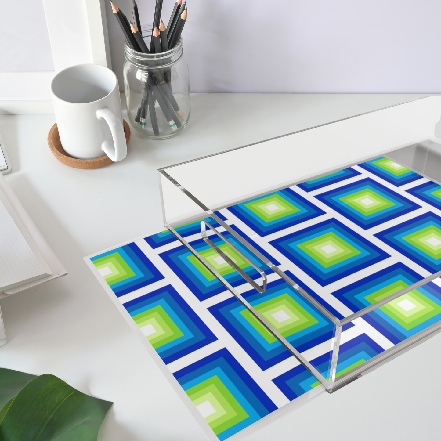 Modern Acrylic Tray with Bold Geometric Artwork