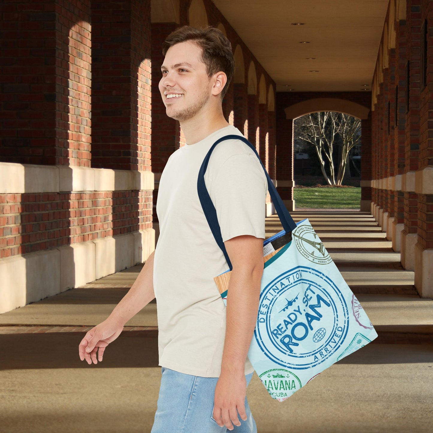 Ready, Set, Roam – Passport Stamp Tote Bag – 3 Sizes | Designed for Adventurers!