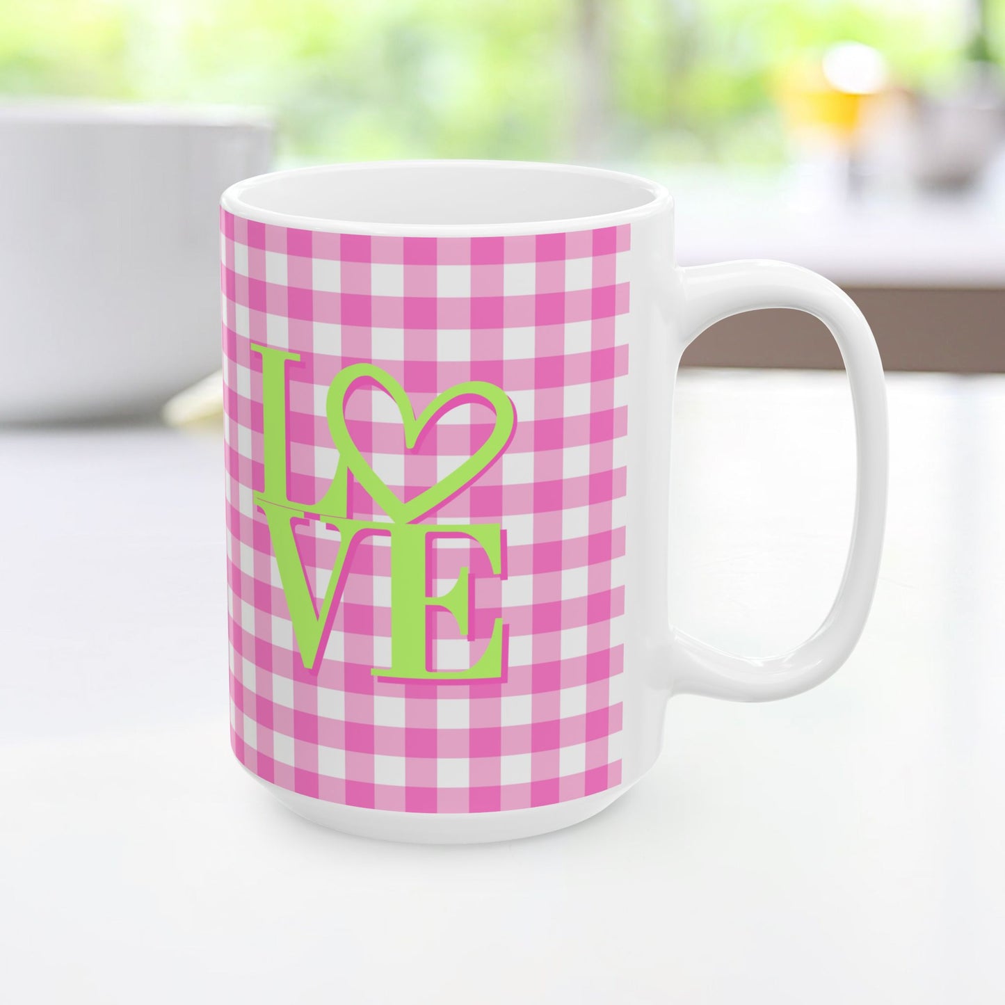 Gingham LOVE Mug – Bold Color, Daily Joy