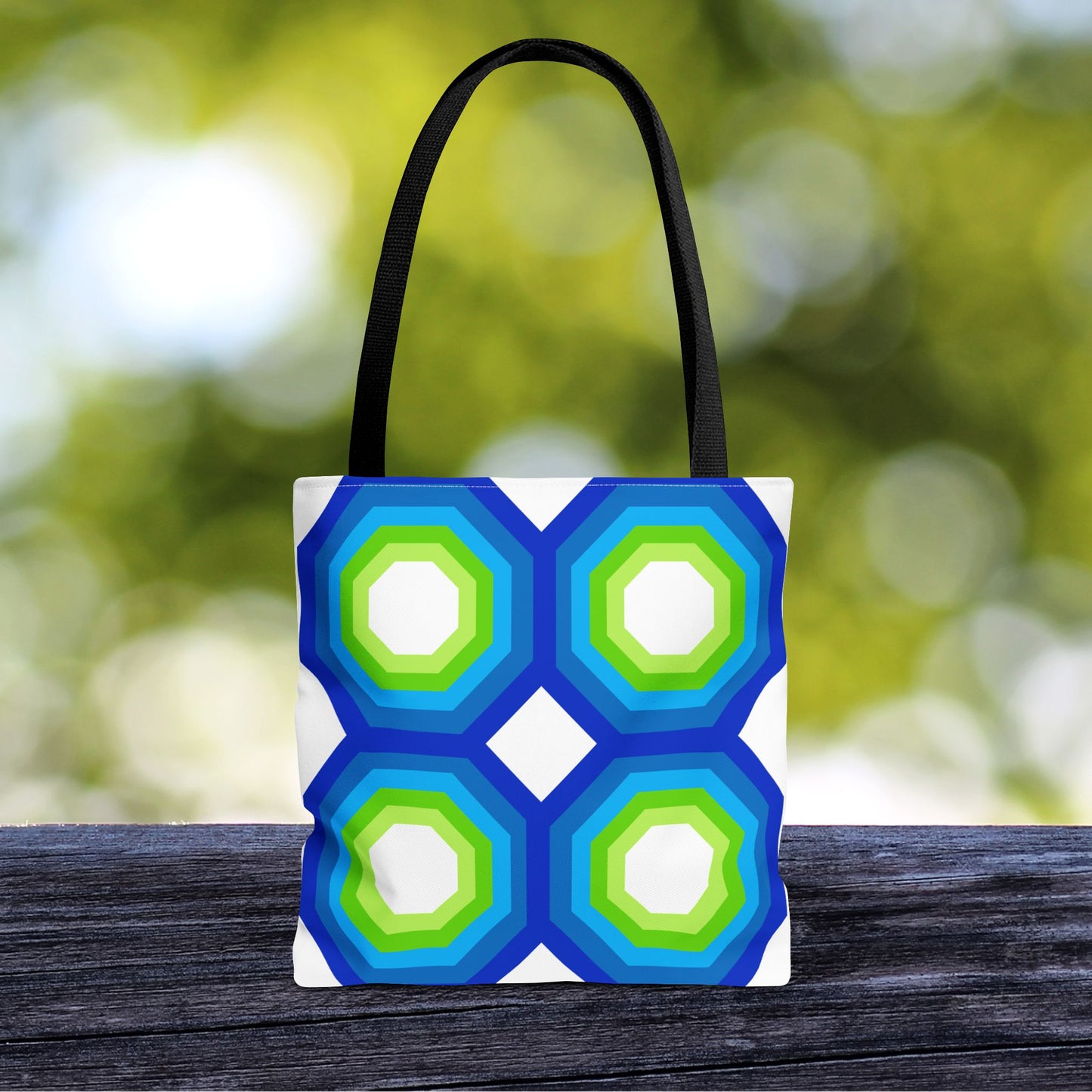 Geometric Art XIV Tote Bag – 3 sizes | Bold lines. Vivid color. Retro with a modern twist.