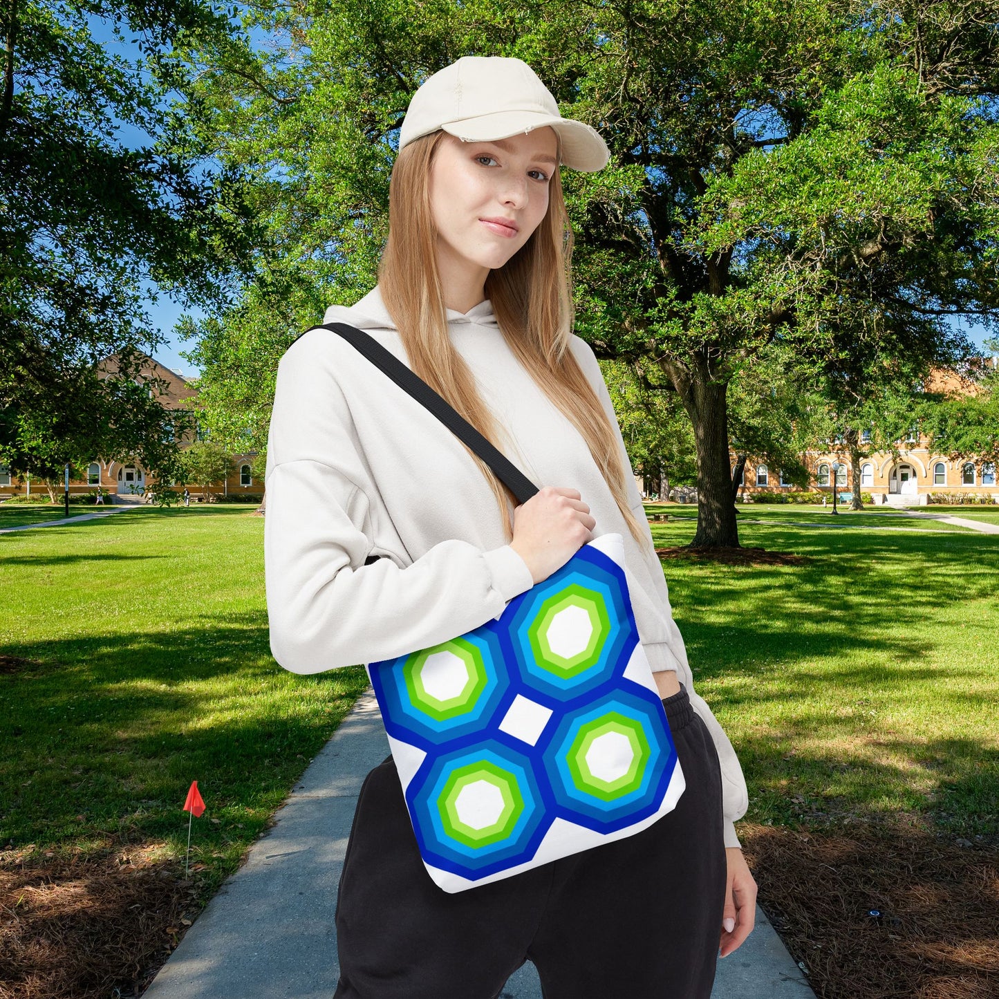 Geometric Art XIV Tote Bag – 3 sizes | Bold lines. Vivid color. Retro with a modern twist.
