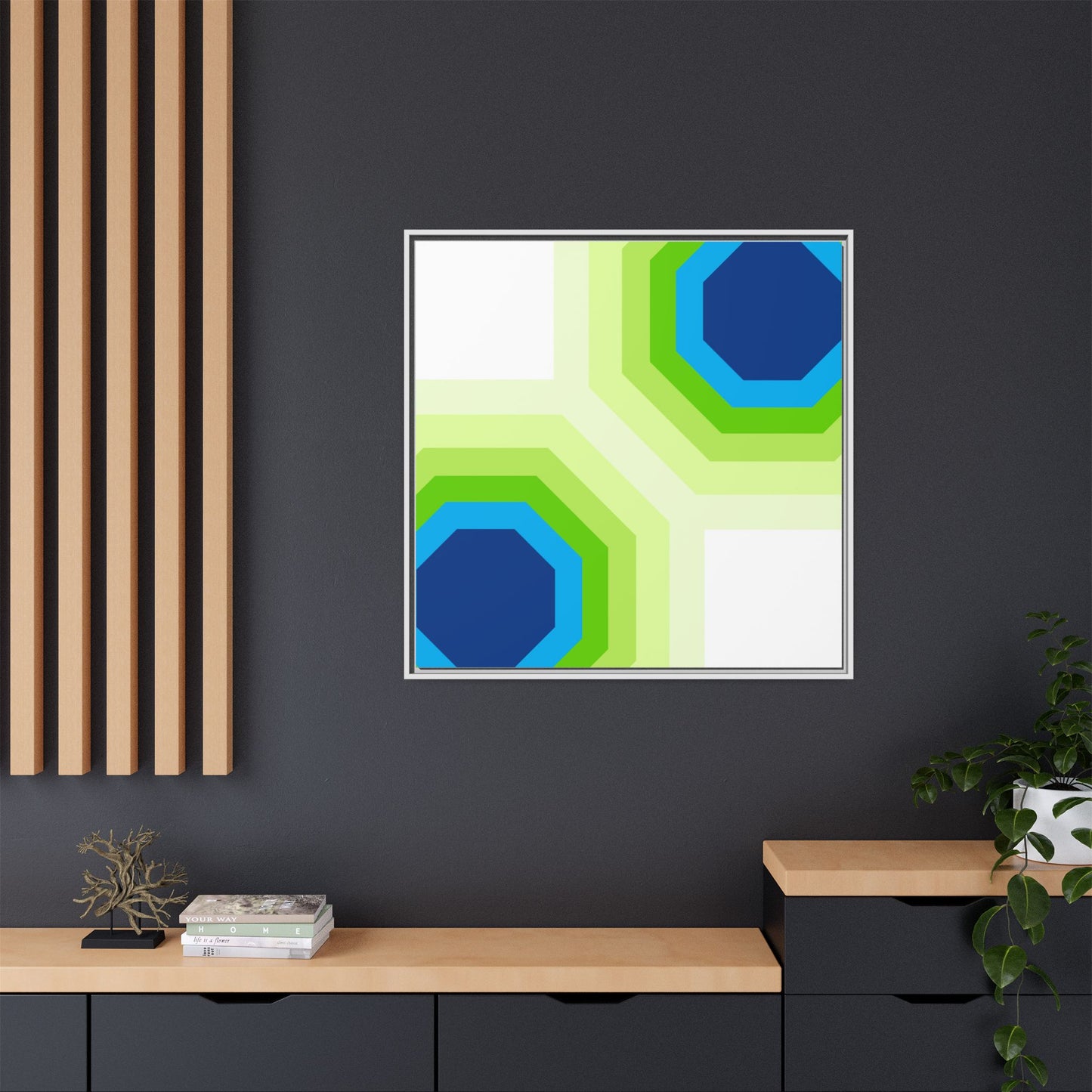 Modern Framed Geometric Canvas Art | Bold Color Meets Clean Framing