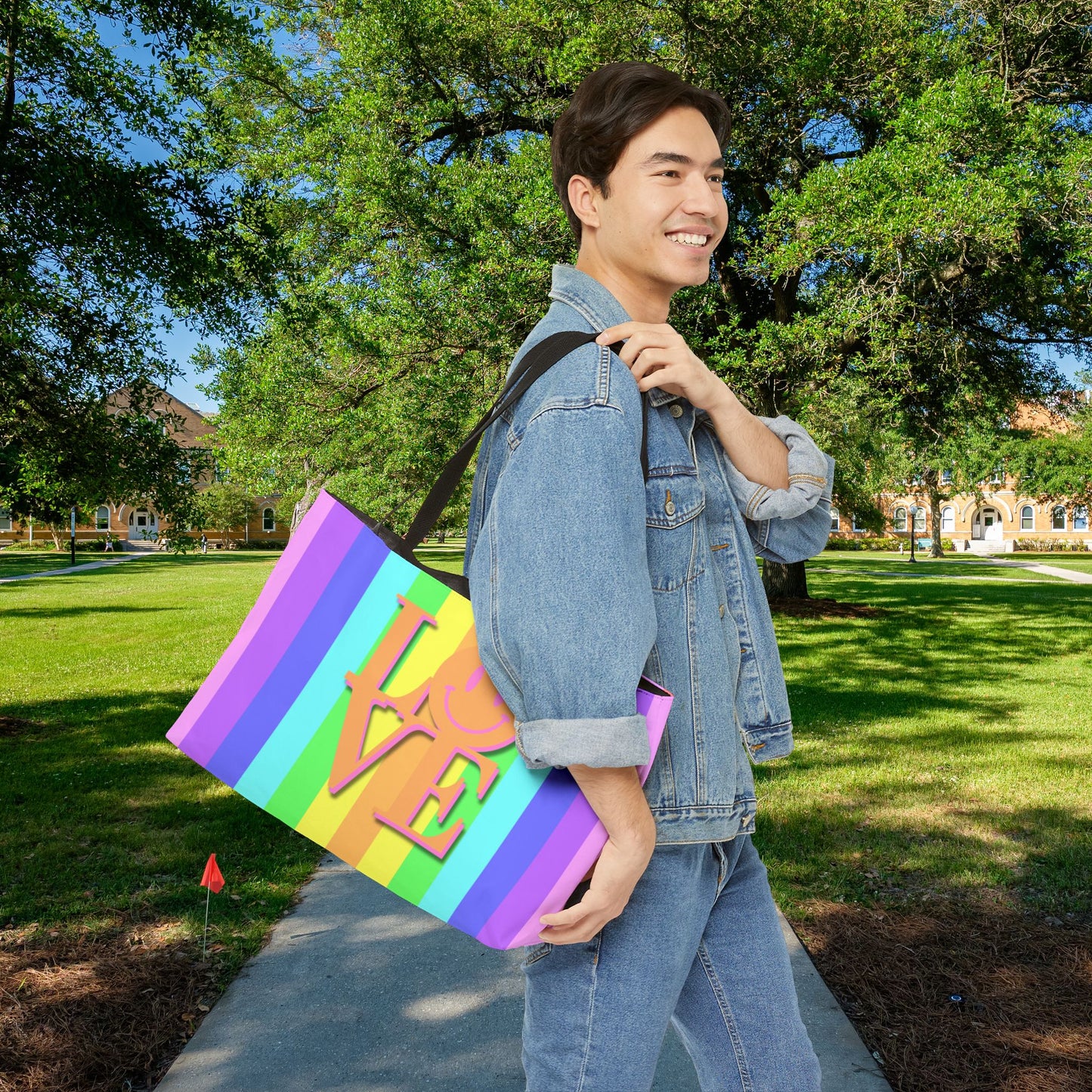 Pastel Stripe LOVE XL Tote Bag | Carry-All Weekender Beach Tote