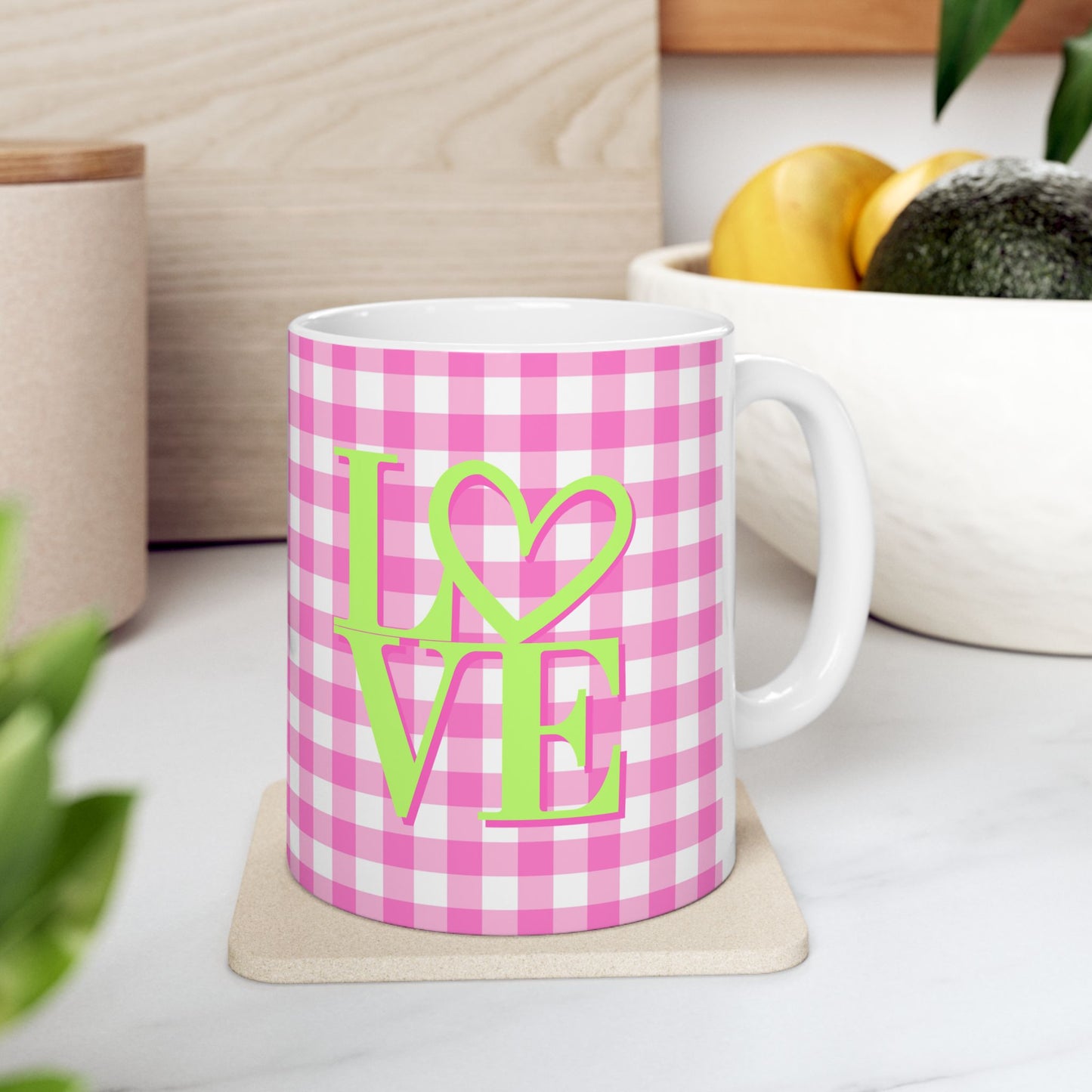 Gingham LOVE Mug – Bold Color, Daily Joy