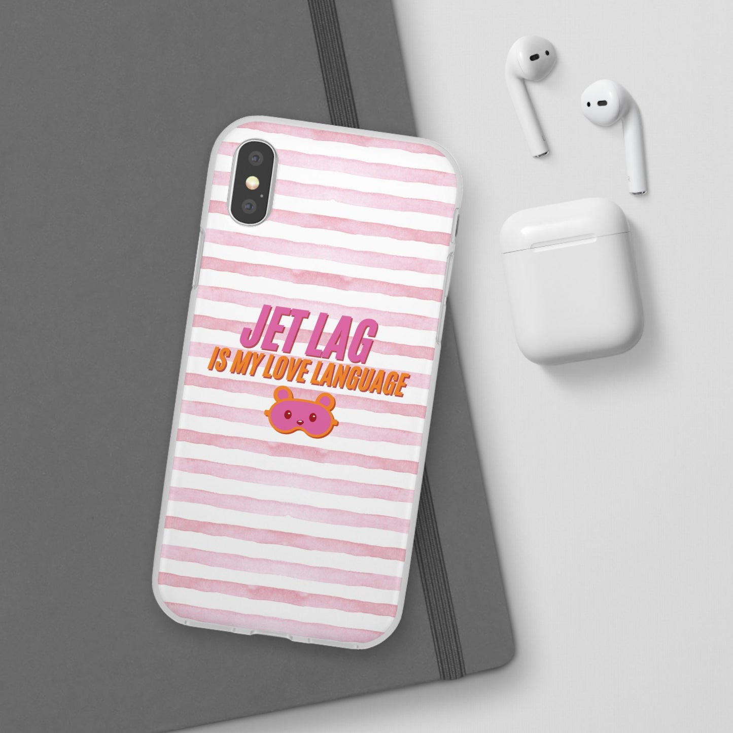 Phone Case - Jetlag is My Love Language Pink Stripe Flexi Case