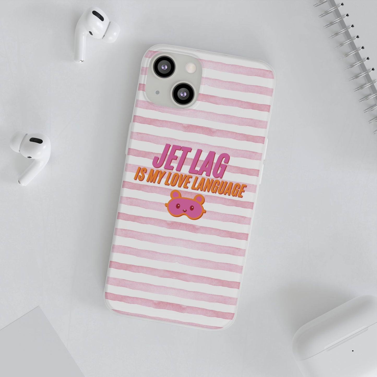 Phone Case - Jetlag is My Love Language Pink Stripe Flexi Case