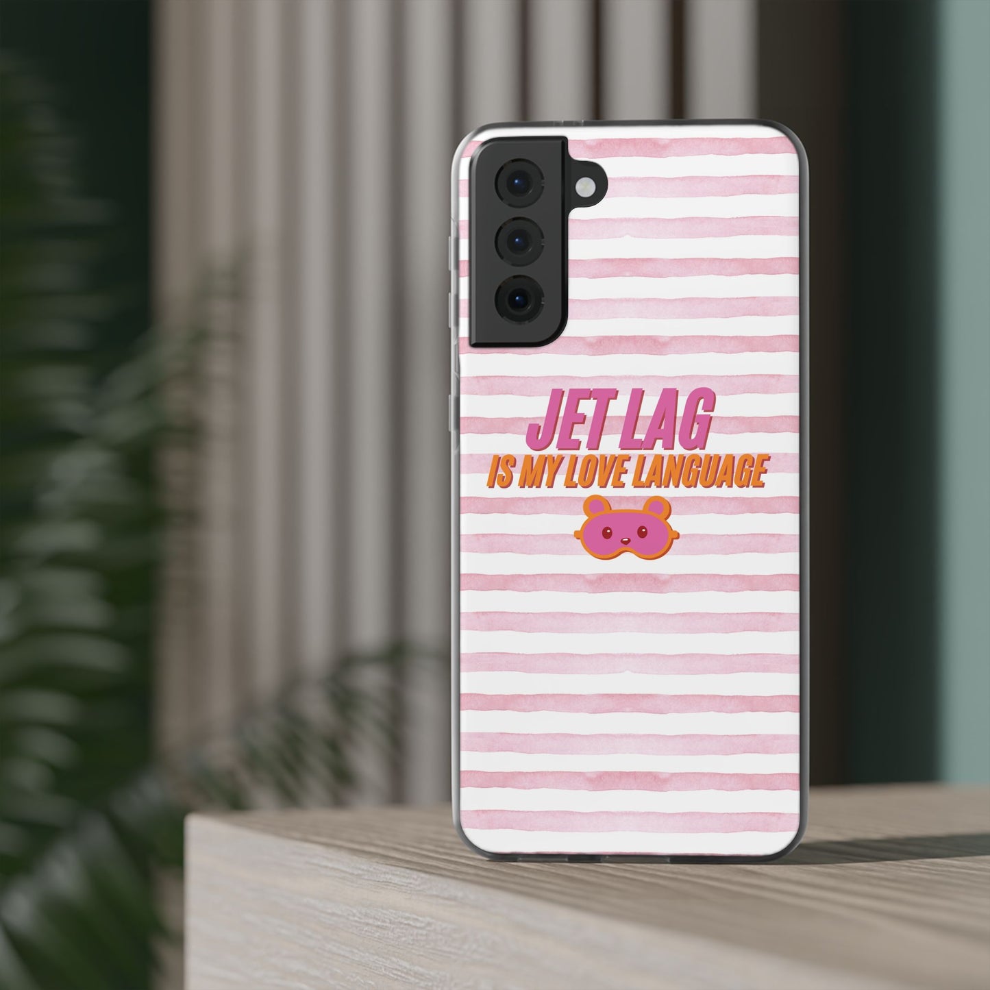 Phone Case - Jetlag is My Love Language Pink Stripe Flexi Case