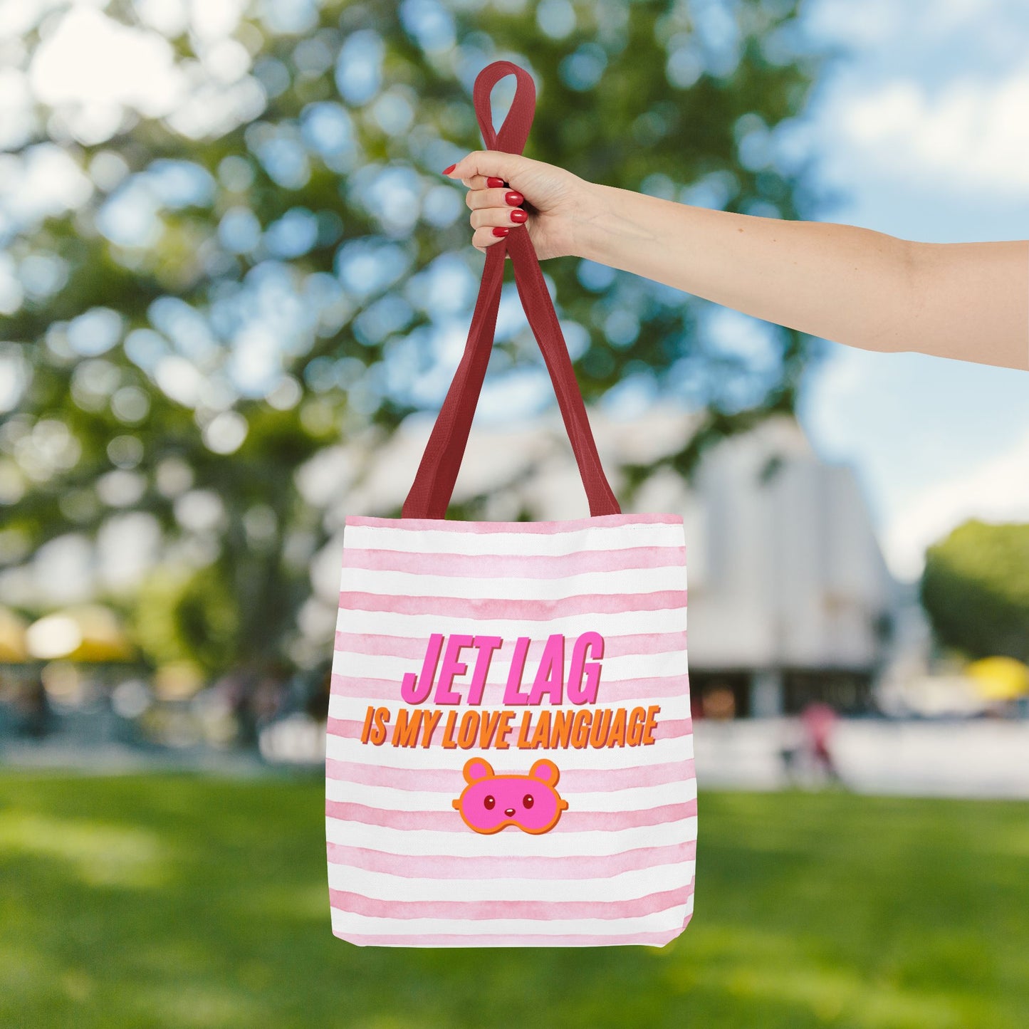 Jet Lag Is My Love Language Tote Bag in Pink – 3 Sizes | For the Traveler Who’s Always Tired but Loving It