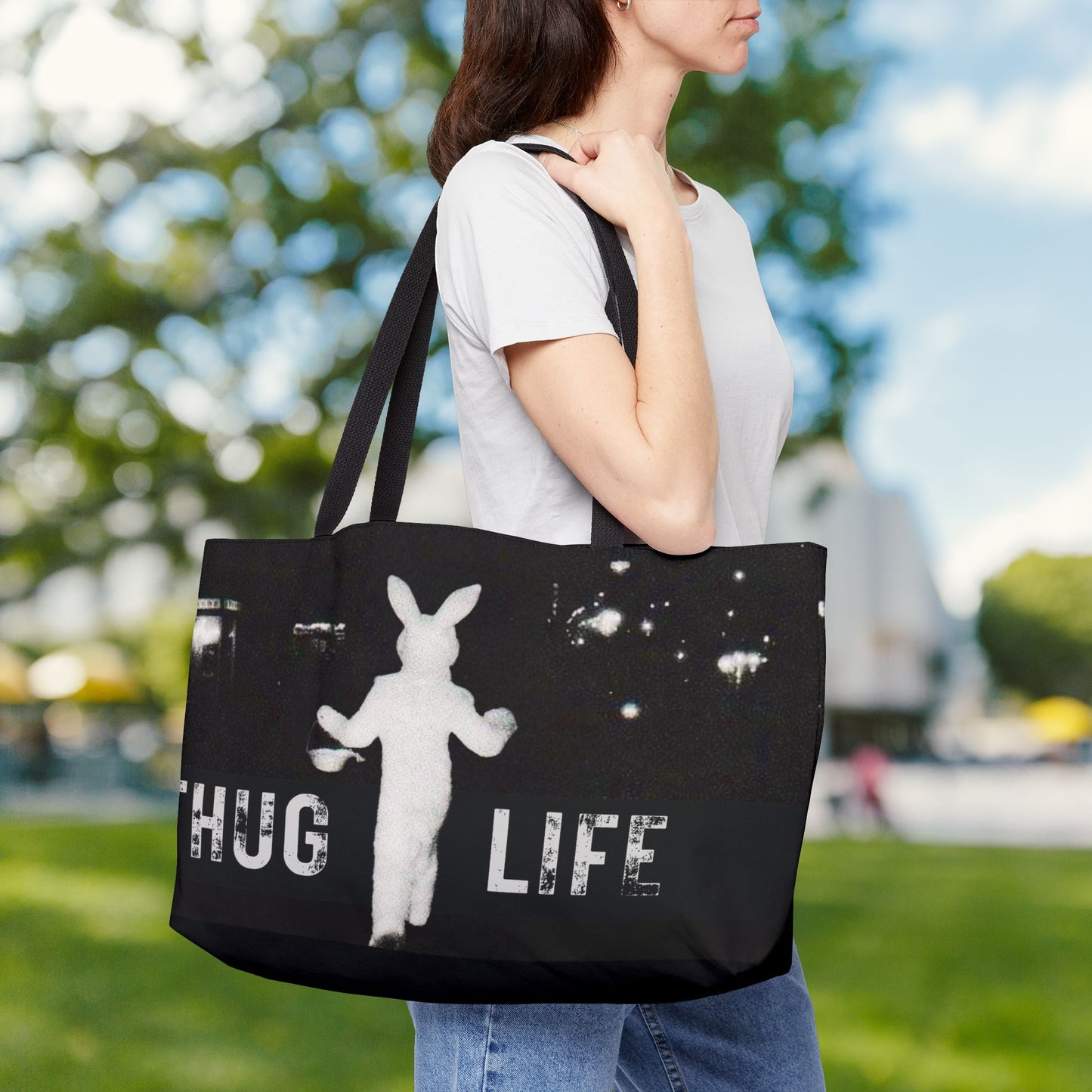 Thug Life Bunny XL Tote Bag | Fun Weekend Bag | Oversized Tote