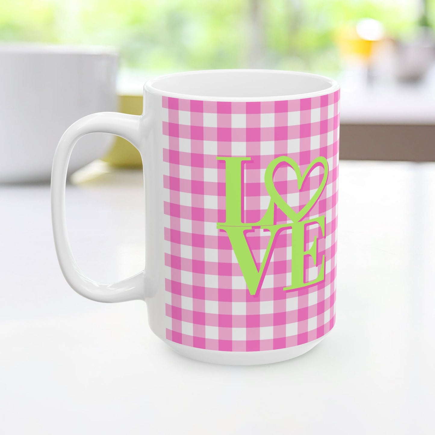 Gingham LOVE Mug – Bold Color, Daily Joy