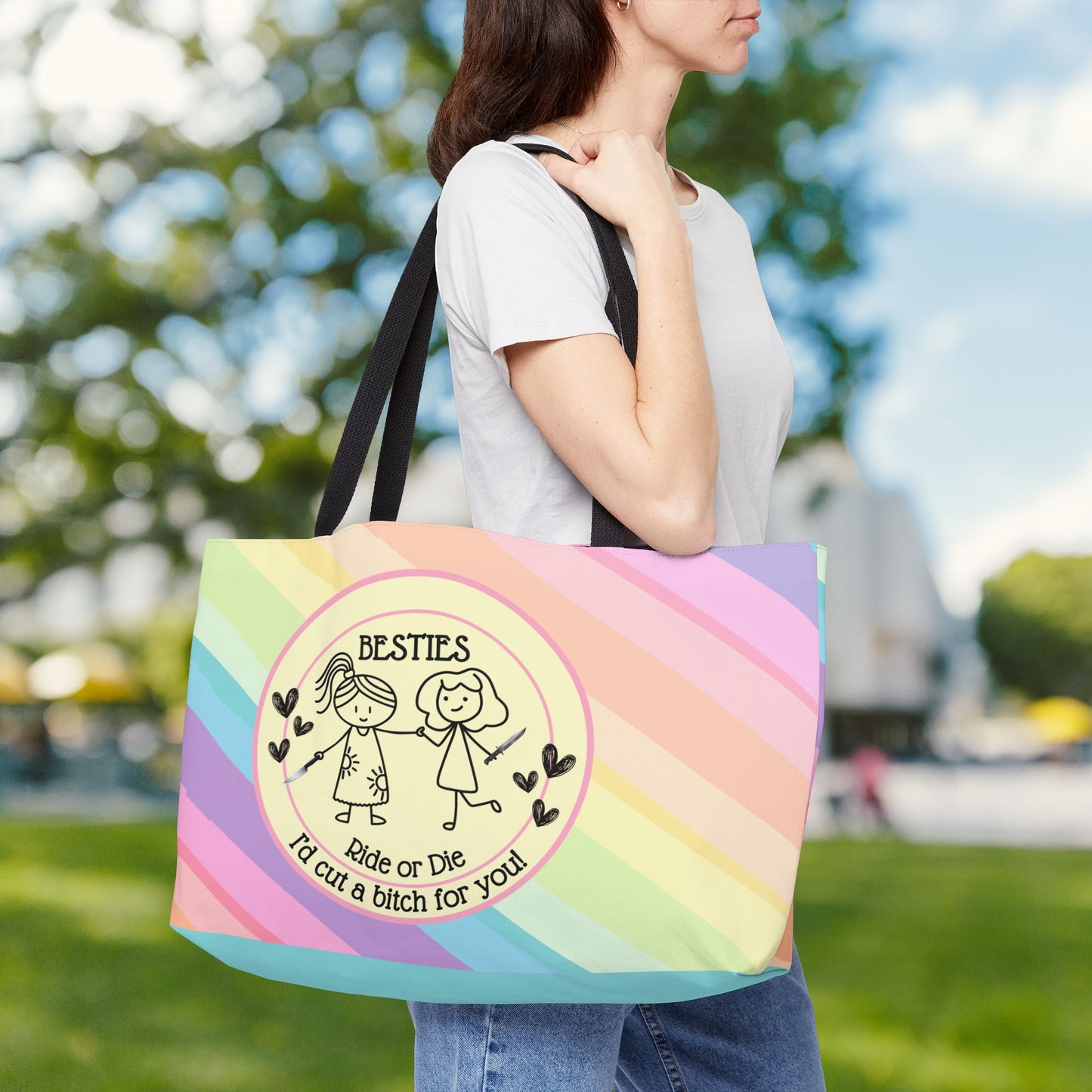 Besties “I’d Cut a Bitch for You”  XL Tote Bag | Oversized  Carry-All | Carry-All Weekender Beach Tote | 💖 Personalize It