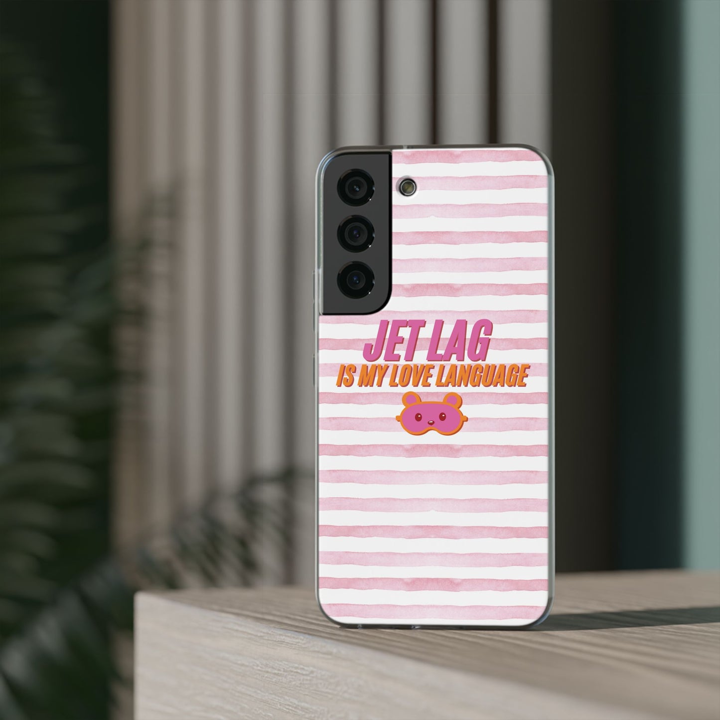 Phone Case - Jetlag is My Love Language Pink Stripe Flexi Case