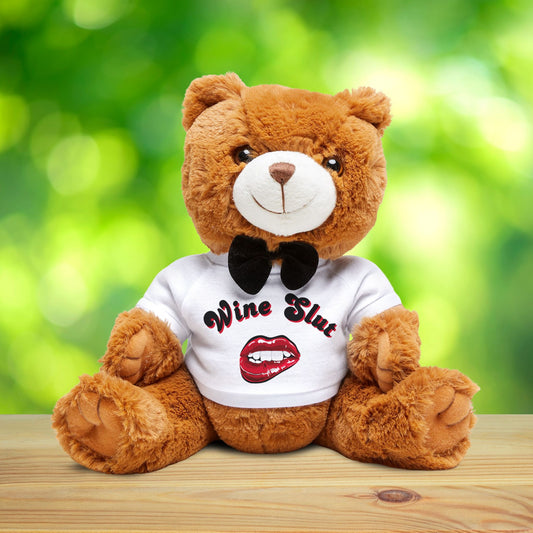 “Wine Slut” Teddy Bear – Funny Plush Gift for Wine Lovers with Sass