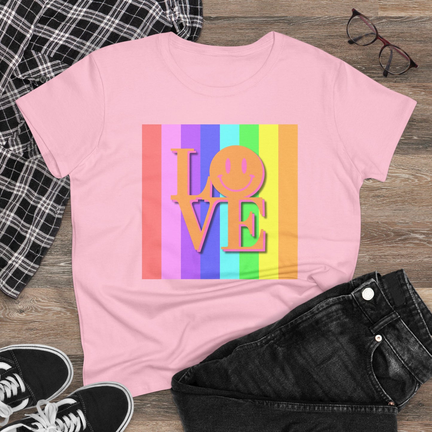 Universal Pastel Rainbow Love Sign Women’s T-Shirt – Spread Love in Style