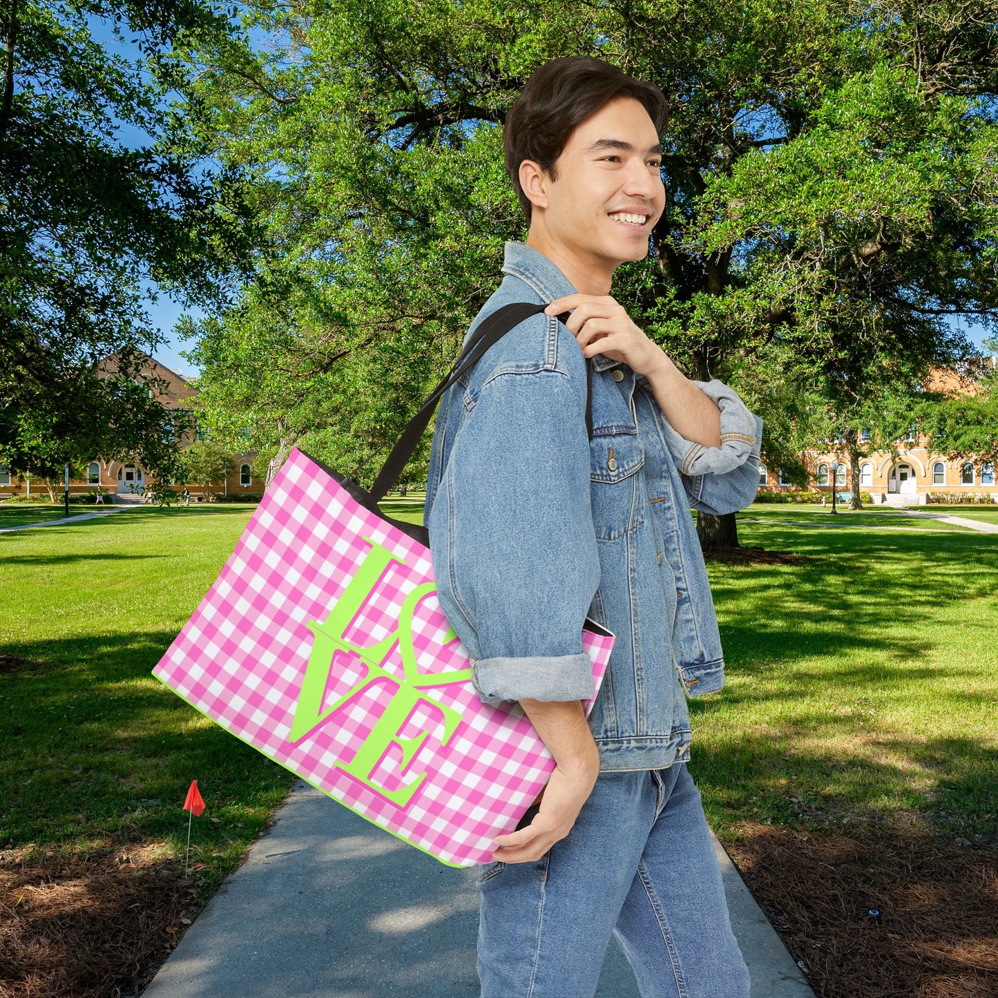 Gingham LOVE XL Tote Bag – Pink & Green | Oversized  Carry-All | Carry-All Weekender Beach Tote