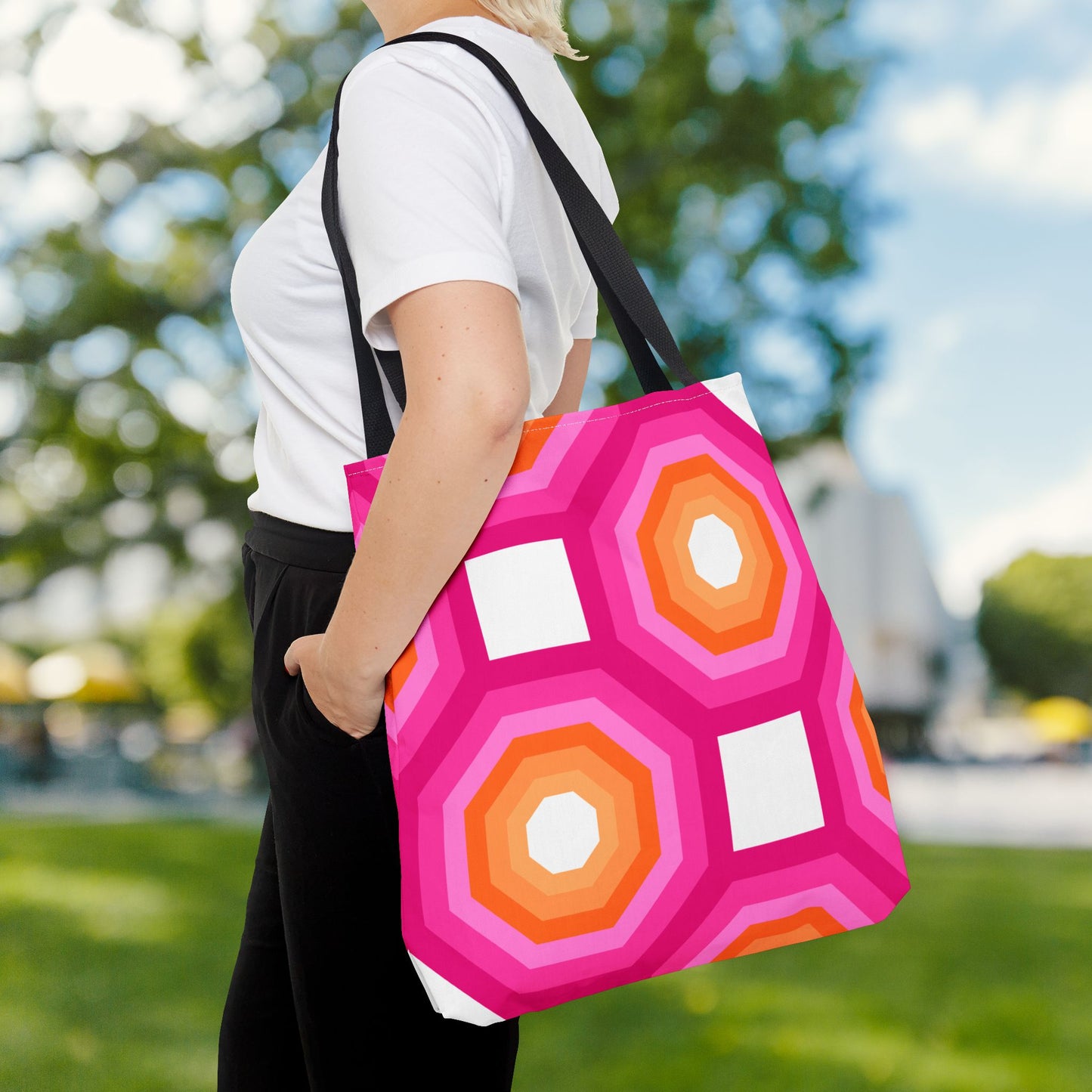 Geometric Art Tote Bag – 3 sizes | Bold lines. Vivid color. Retro with a modern twist.