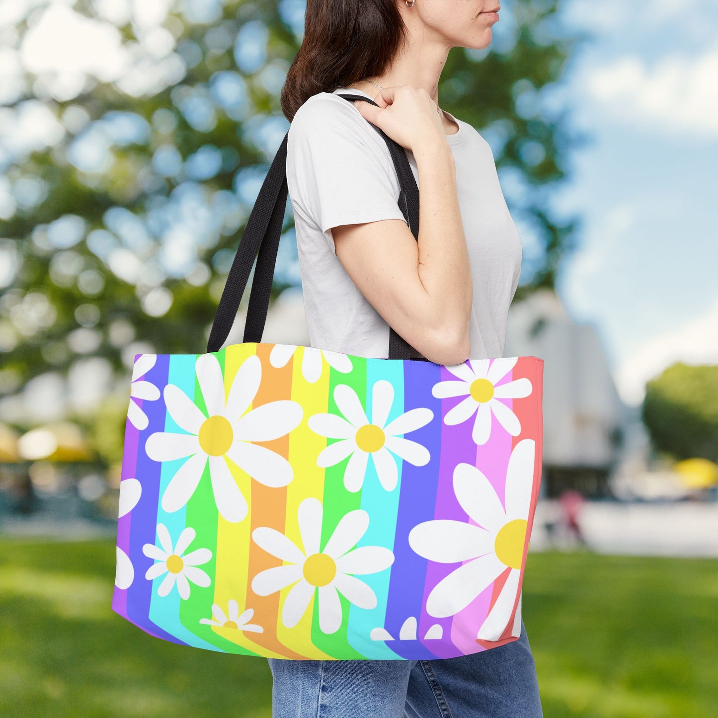 Flower Power Stripe — XL Tote Bag | Carry-All