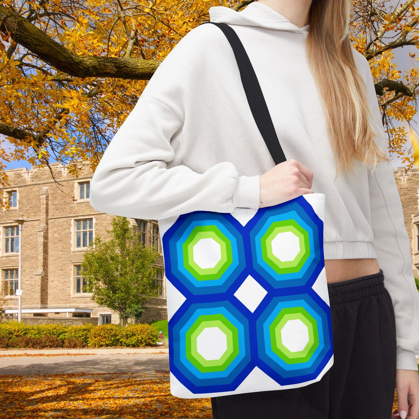 Geometric Art XIV Tote Bag – 3 sizes | Bold lines. Vivid color. Retro with a modern twist.