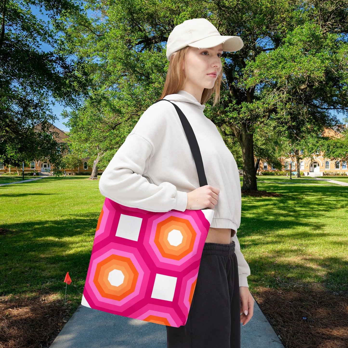 Geometric Art Tote Bag – 3 sizes | Bold lines. Vivid color. Retro with a modern twist.