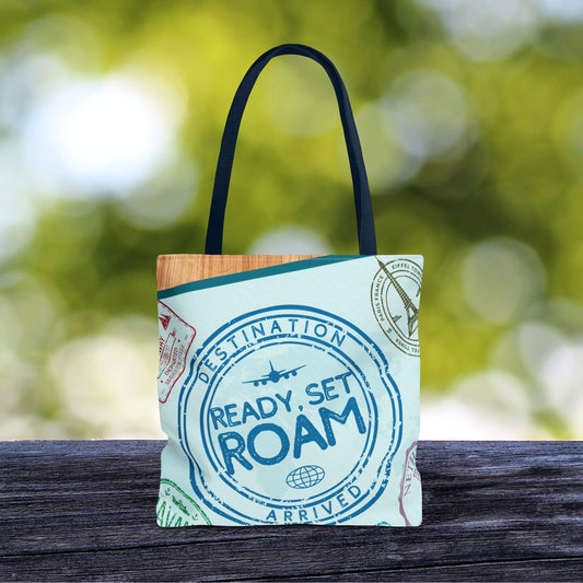 Ready, Set, Roam – Passport Stamp Tote Bag – 3 Sizes | Designed for Adventurers!