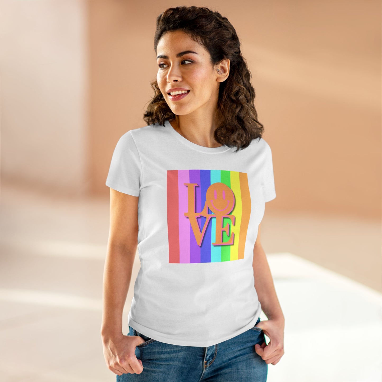 Universal Pastel Rainbow Love Sign Women’s T-Shirt – Spread Love in Style