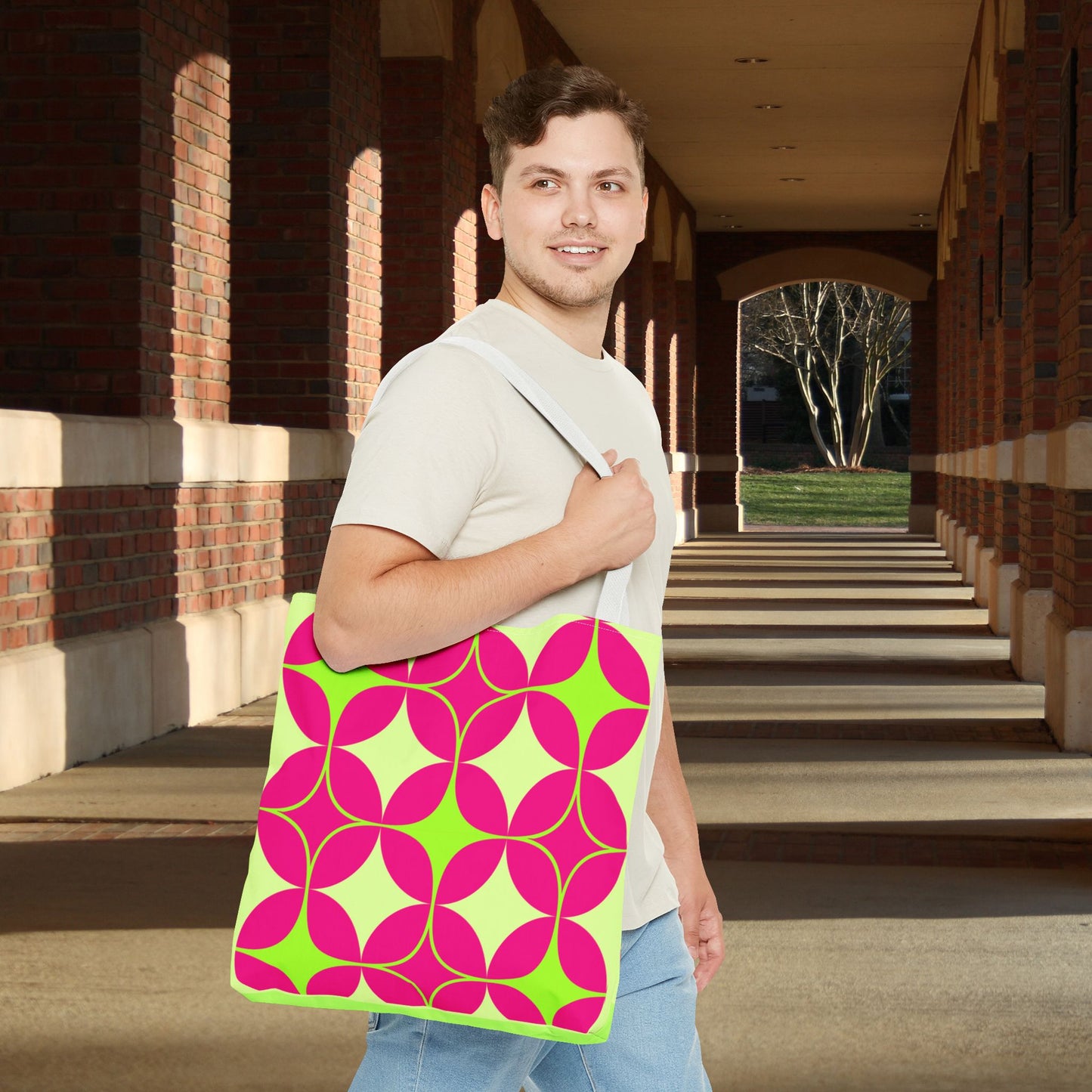 Geometric Art Tote Bag – 3 sizes | Bold lines. Vivid color. Retro with a modern twist.