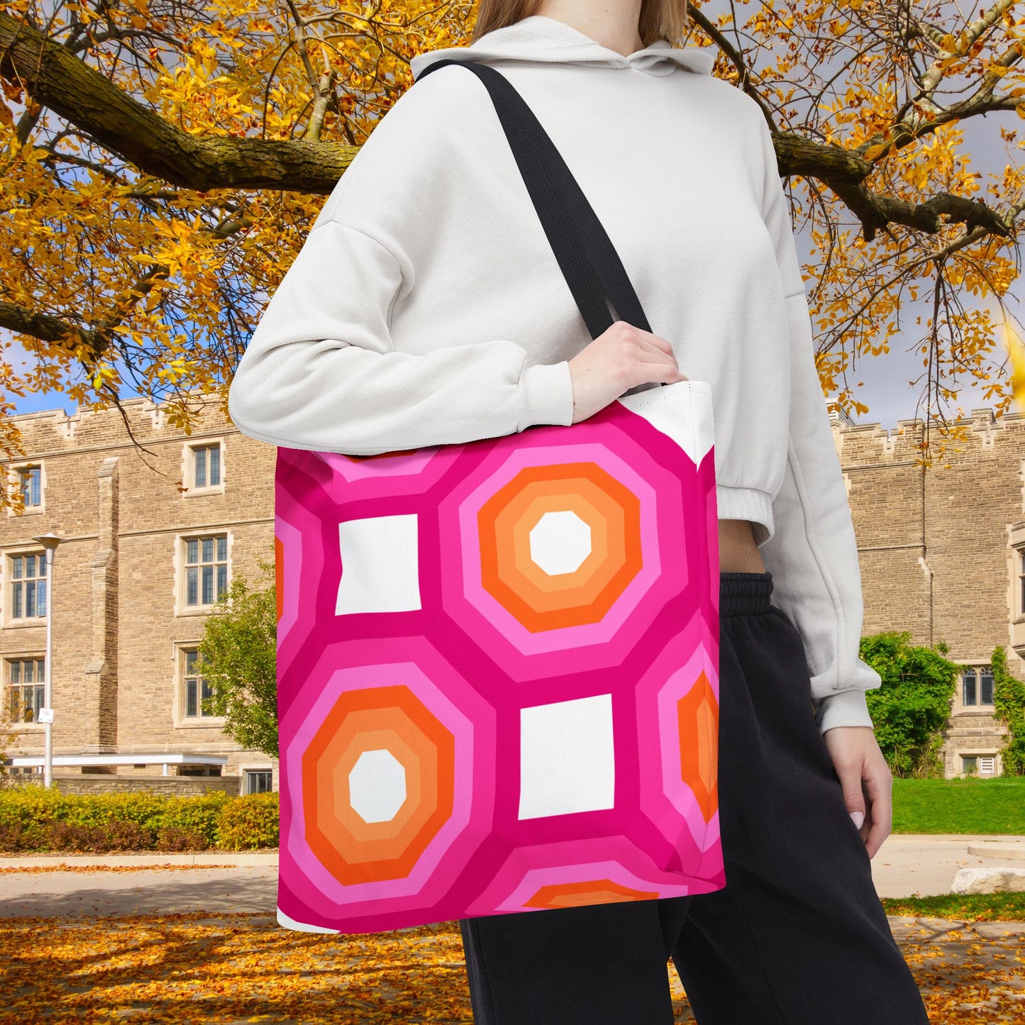 Geometric Art Tote Bag – 3 sizes | Bold lines. Vivid color. Retro with a modern twist.