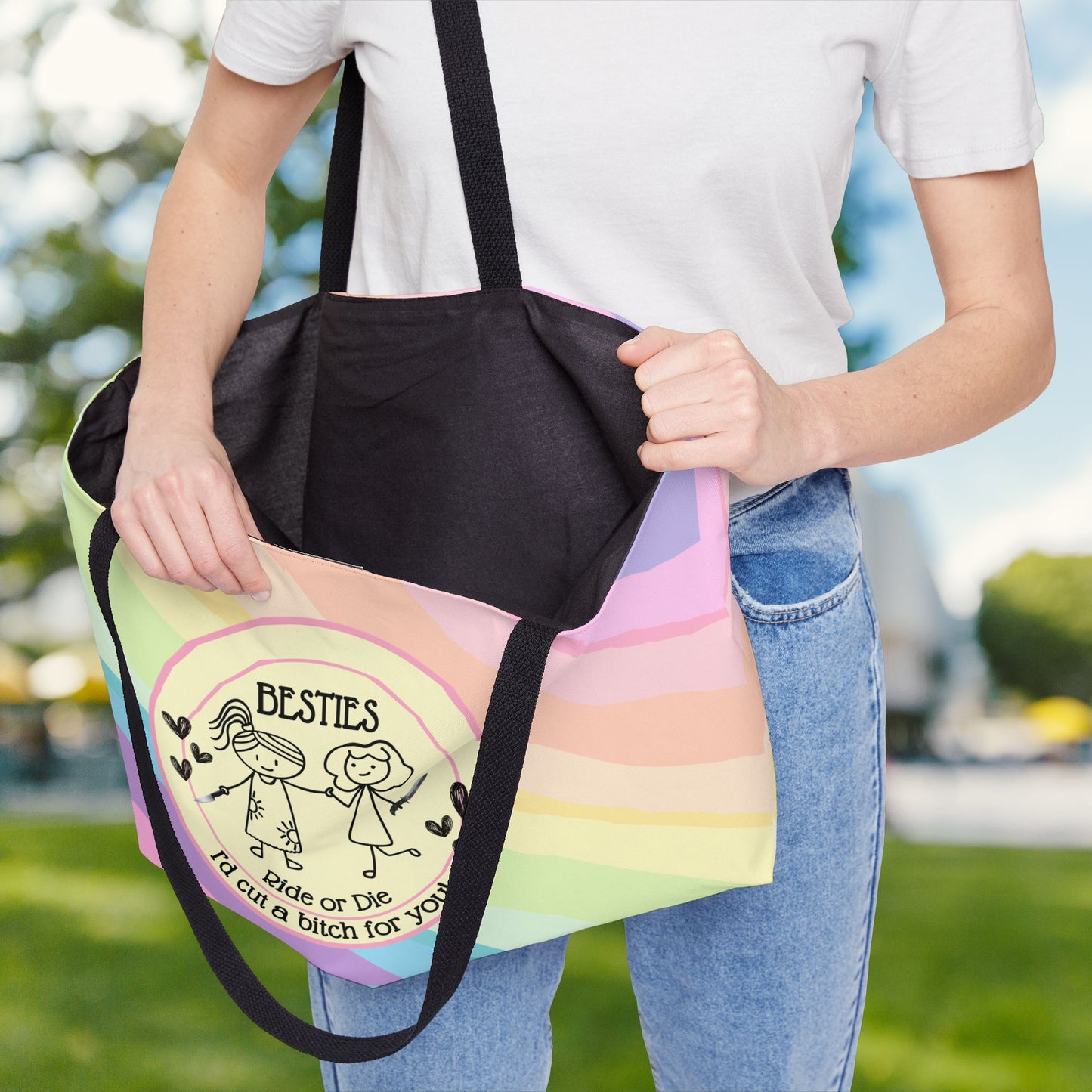 Besties “I’d Cut a Bitch for You”  XL Tote Bag | Oversized  Carry-All | Carry-All Weekender Beach Tote | 💖 Personalize It