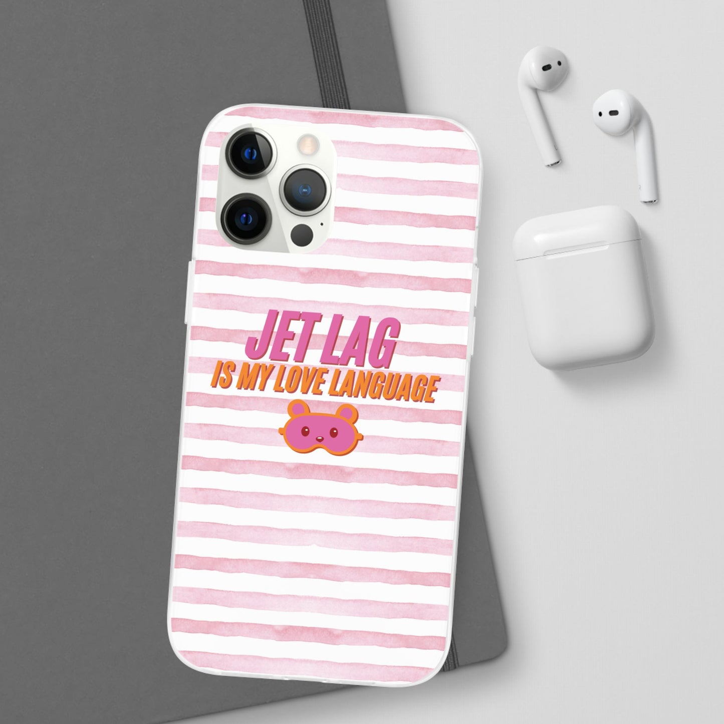 Phone Case - Jetlag is My Love Language Pink Stripe Flexi Case