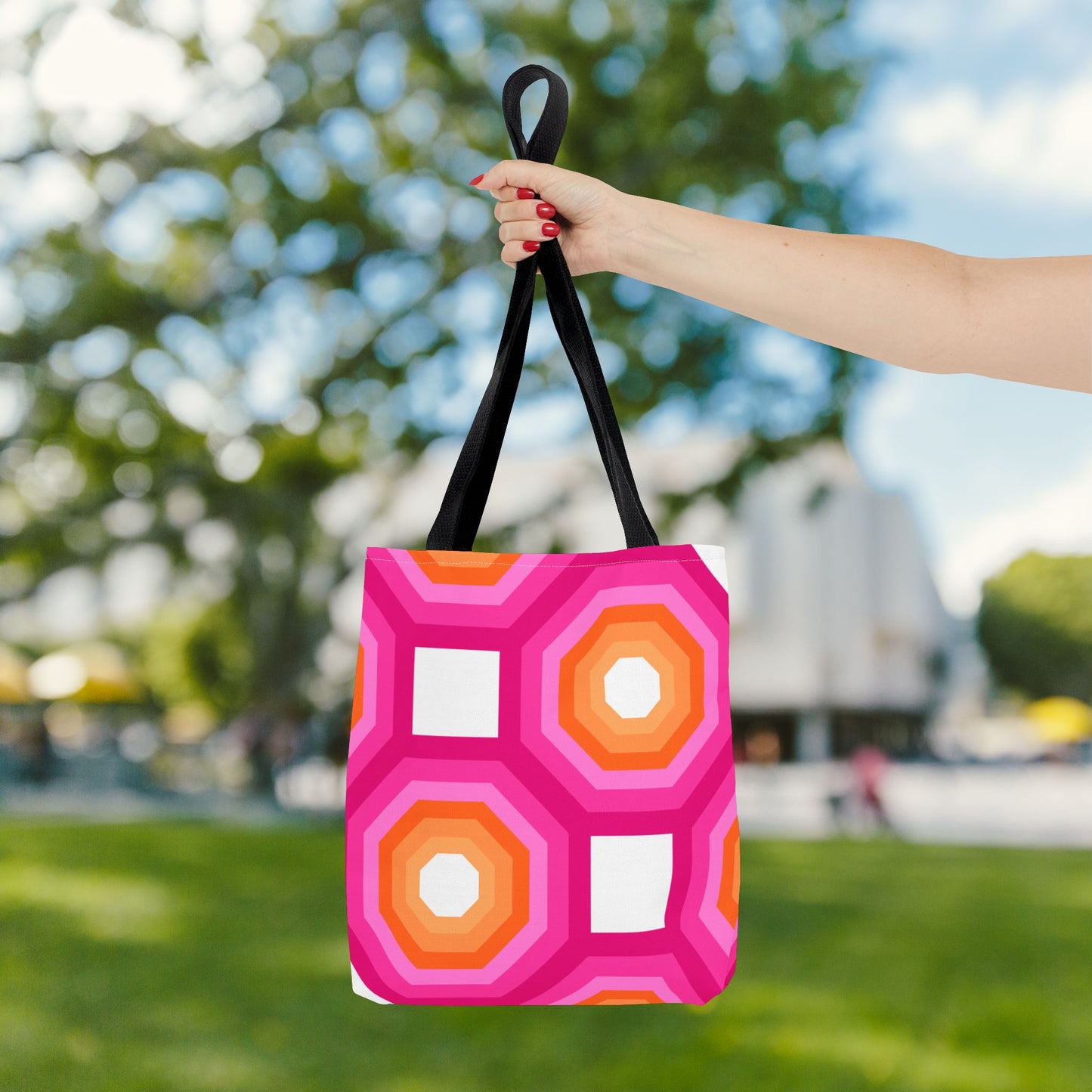 Geometric Art Tote Bag – 3 sizes | Bold lines. Vivid color. Retro with a modern twist.