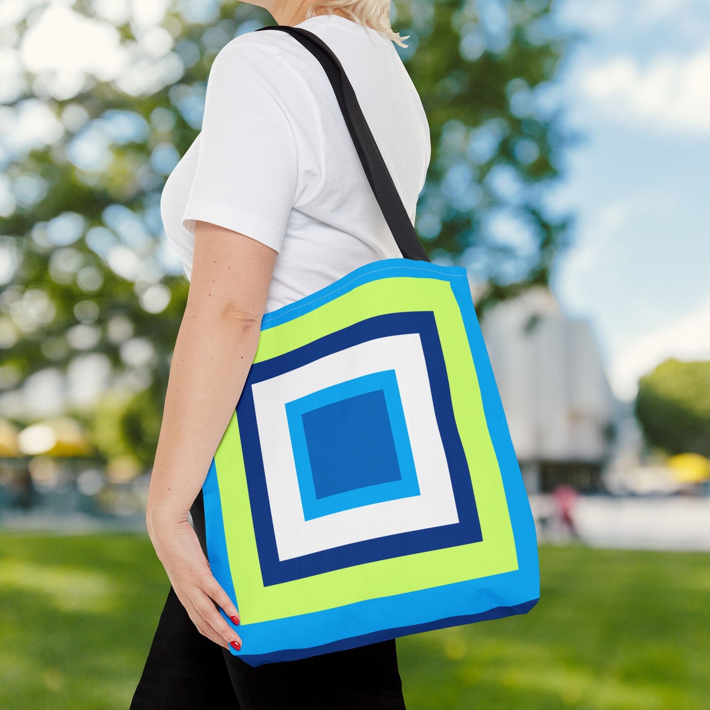 Geometric Art XII Tote Bag – 3 sizes | Bold lines. Vivid color. Retro with a modern twist.