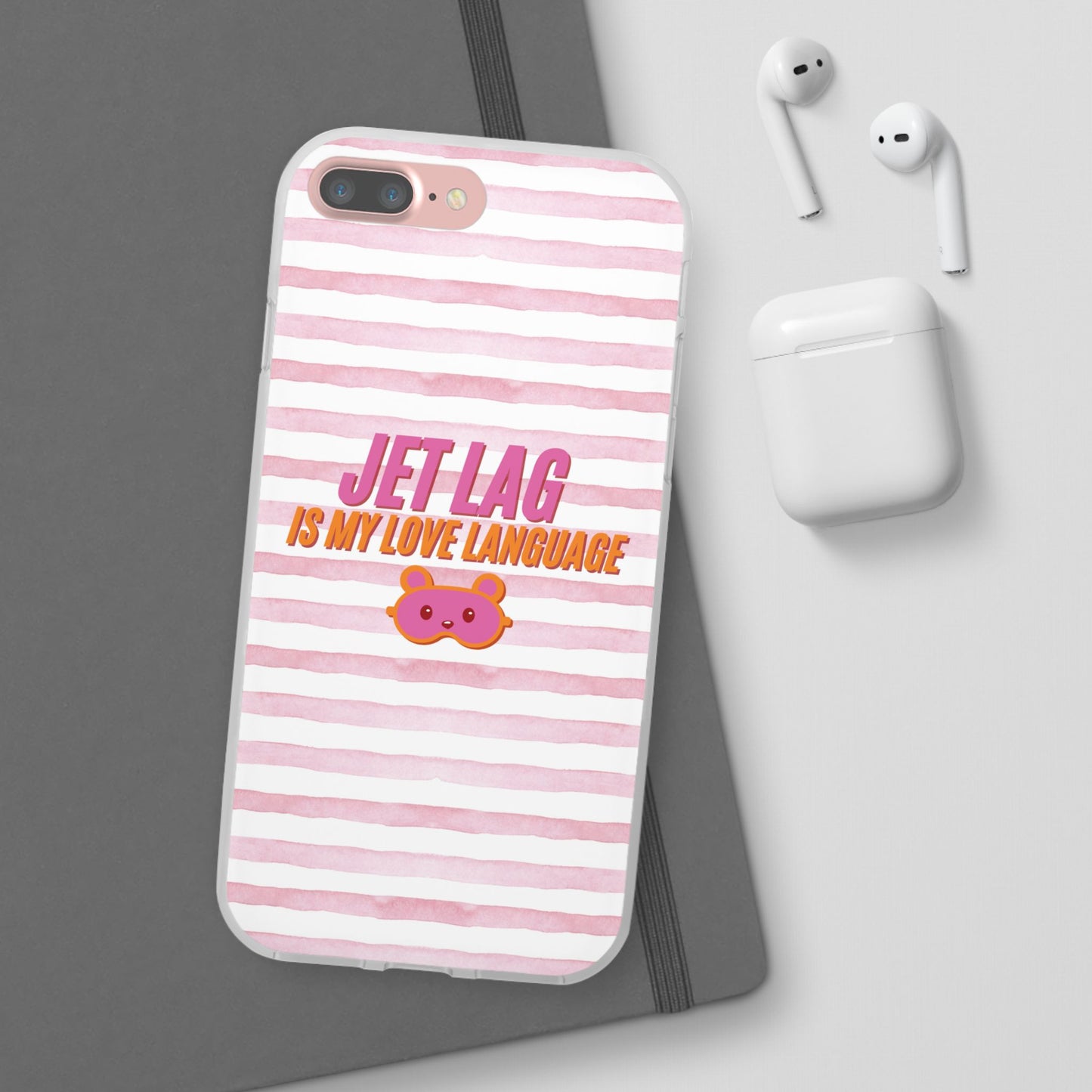 Phone Case - Jetlag is My Love Language Pink Stripe Flexi Case