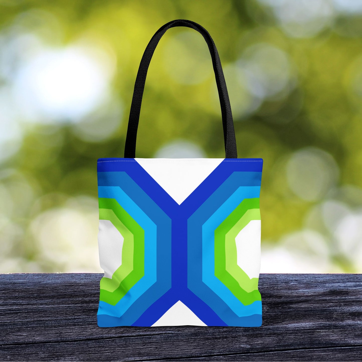Geometric Art XVI Tote Bag – 3 sizes | Bold lines. Vivid color. Retro with a modern twist.