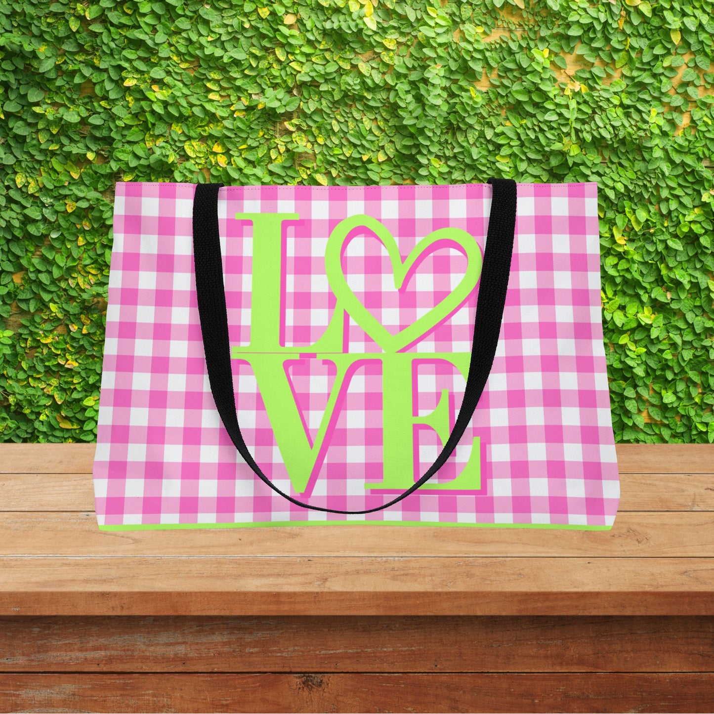 Gingham LOVE XL Tote Bag – Pink & Green | Oversized  Carry-All | Carry-All Weekender Beach Tote