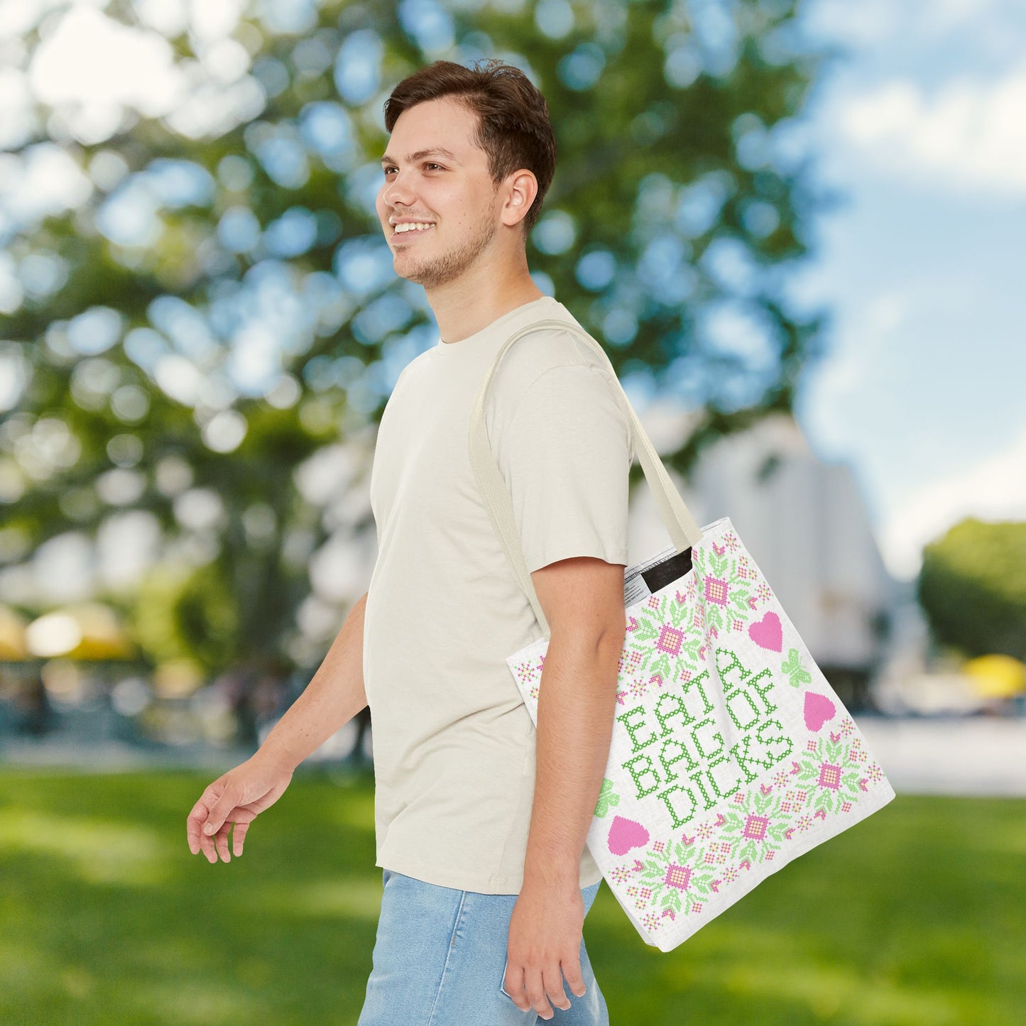 Funny Tote Bag | "Eat a Bag of Dicks" | Humorous Gift, Quirky 18x18 Unique Tote