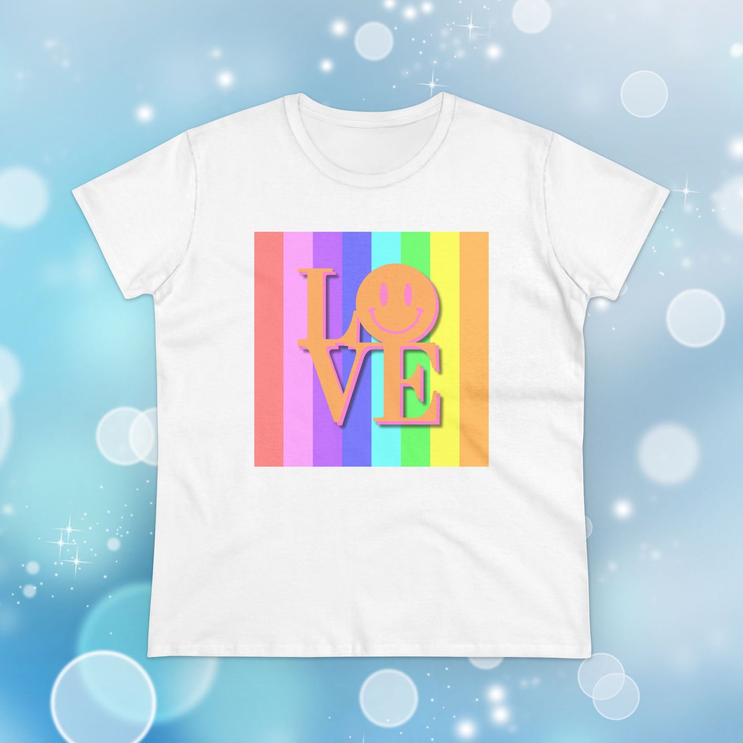 Universal Pastel Rainbow Love Sign Women’s T-Shirt – Spread Love in Style
