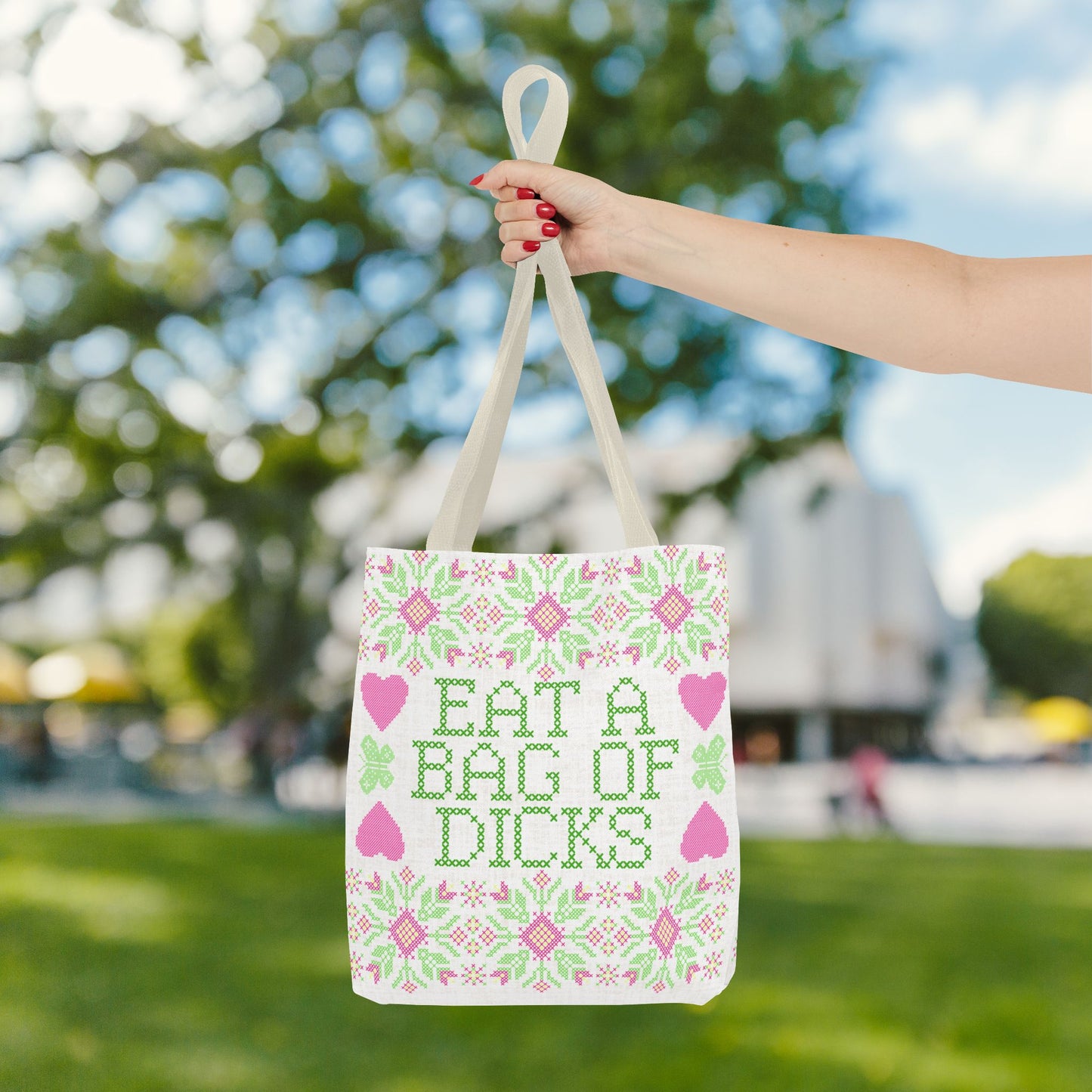 Funny Tote Bag | "Eat a Bag of Dicks" | Humorous Gift, Quirky 18x18 Unique Tote
