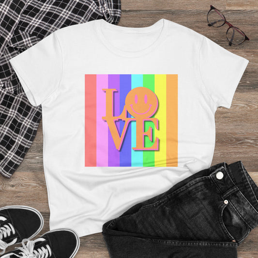 Universal Pastel Rainbow Love Sign Women’s T-Shirt – Spread Love in Style