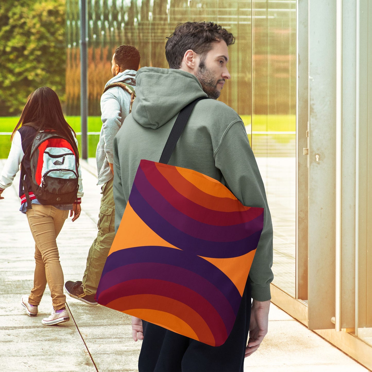 Geometric Art Tote Bag – 3 sizes | Bold lines. Vivid color. Retro with a modern twist.