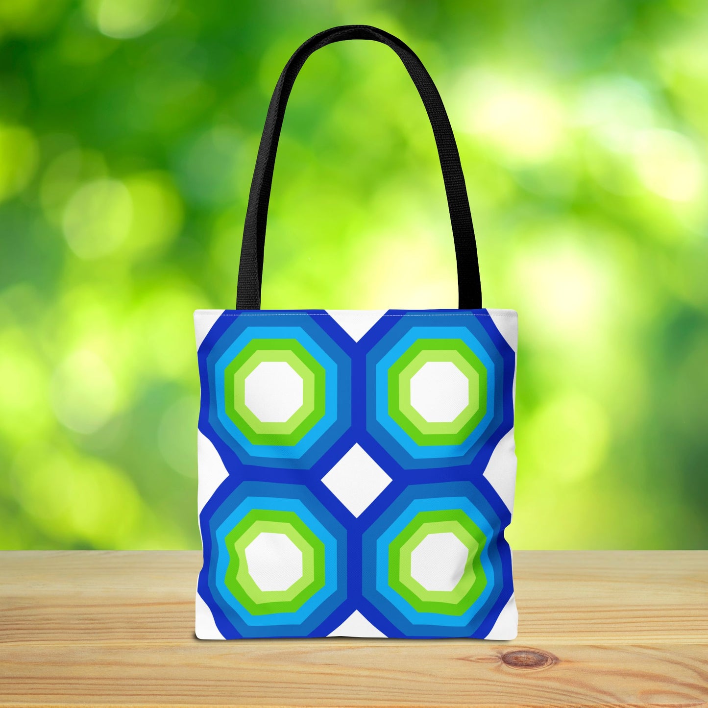 Geometric Art XIV Tote Bag – 3 sizes | Bold lines. Vivid color. Retro with a modern twist.