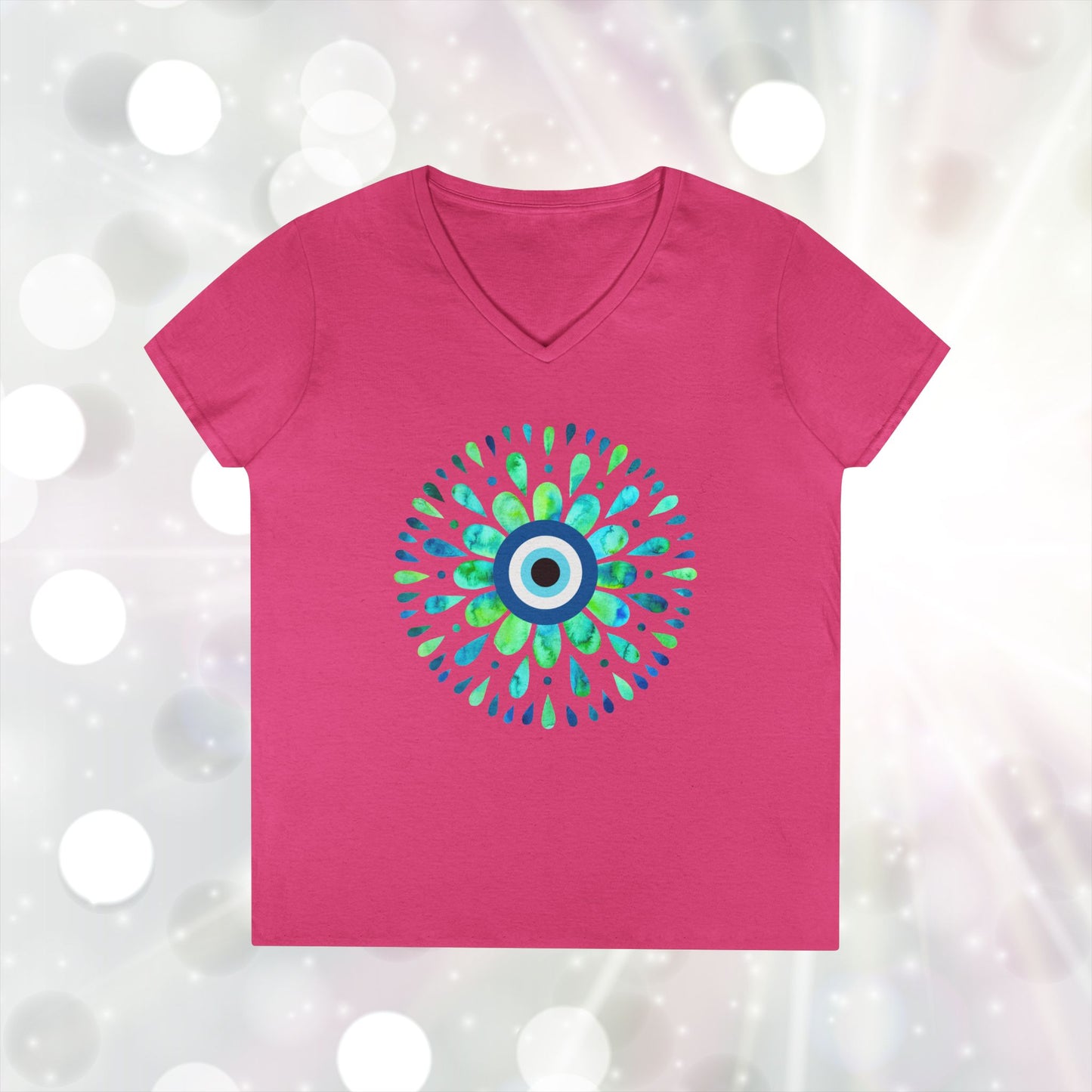 Evil Eye Charm V-Neck T-Shirt – Protective Style Meets Everyday Comfort