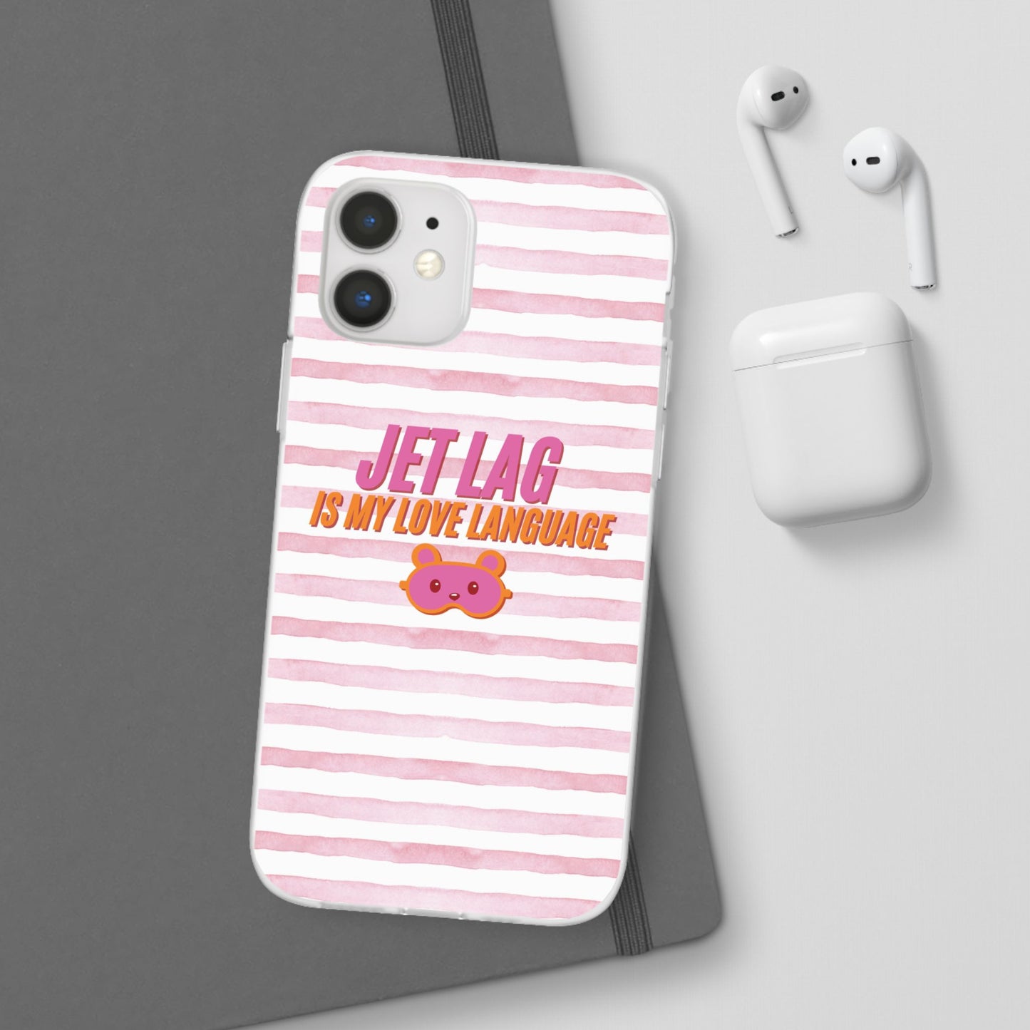 Phone Case - Jetlag is My Love Language Pink Stripe Flexi Case
