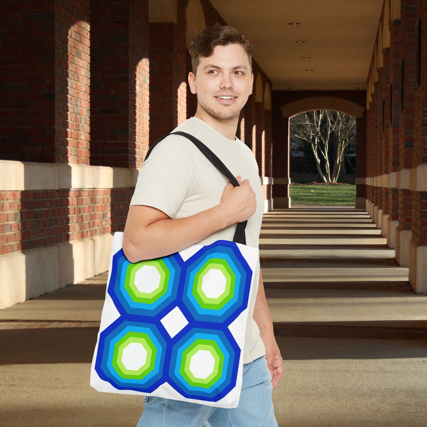 Geometric Art XIV Tote Bag – 3 sizes | Bold lines. Vivid color. Retro with a modern twist.