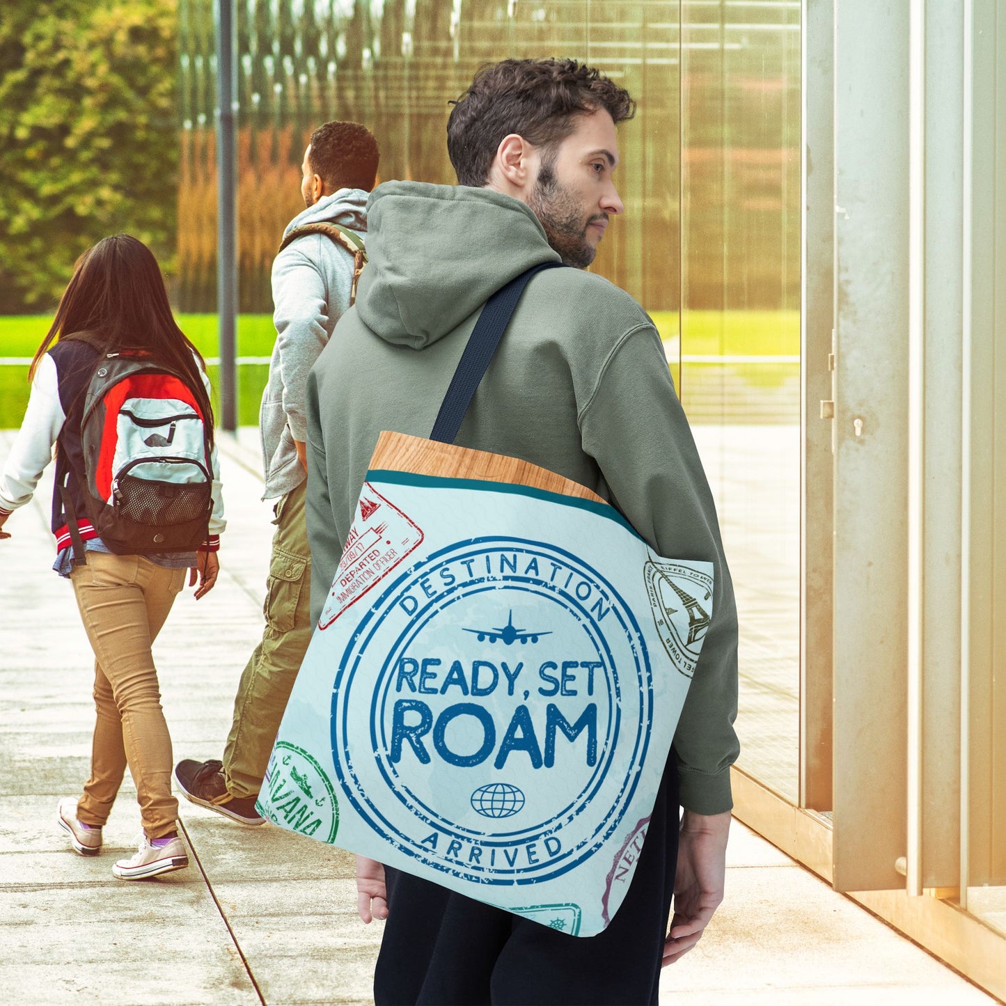 Ready, Set, Roam – Passport Stamp Tote Bag – 3 Sizes | Designed for Adventurers!