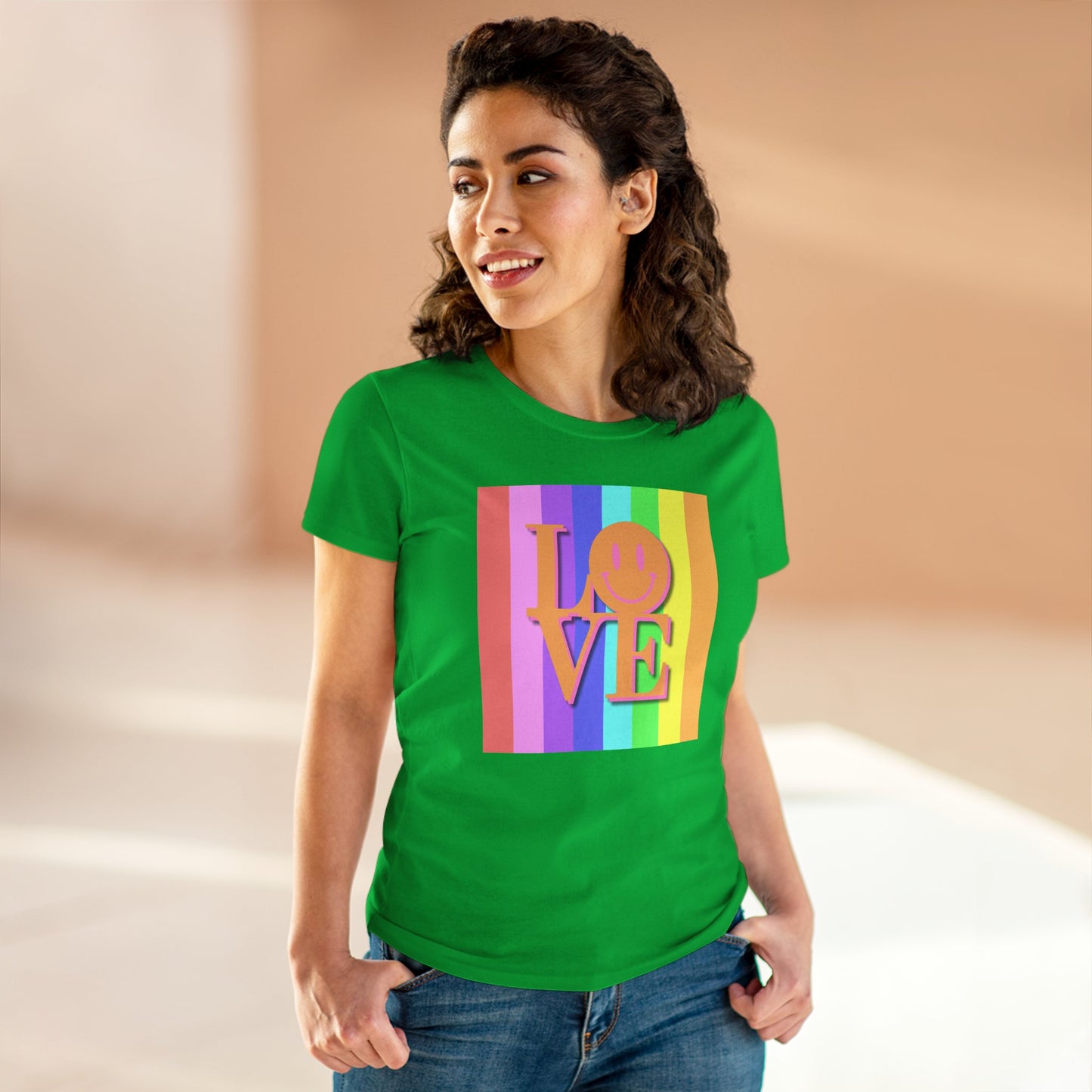 Universal Pastel Rainbow Love Sign Women’s T-Shirt – Spread Love in Style